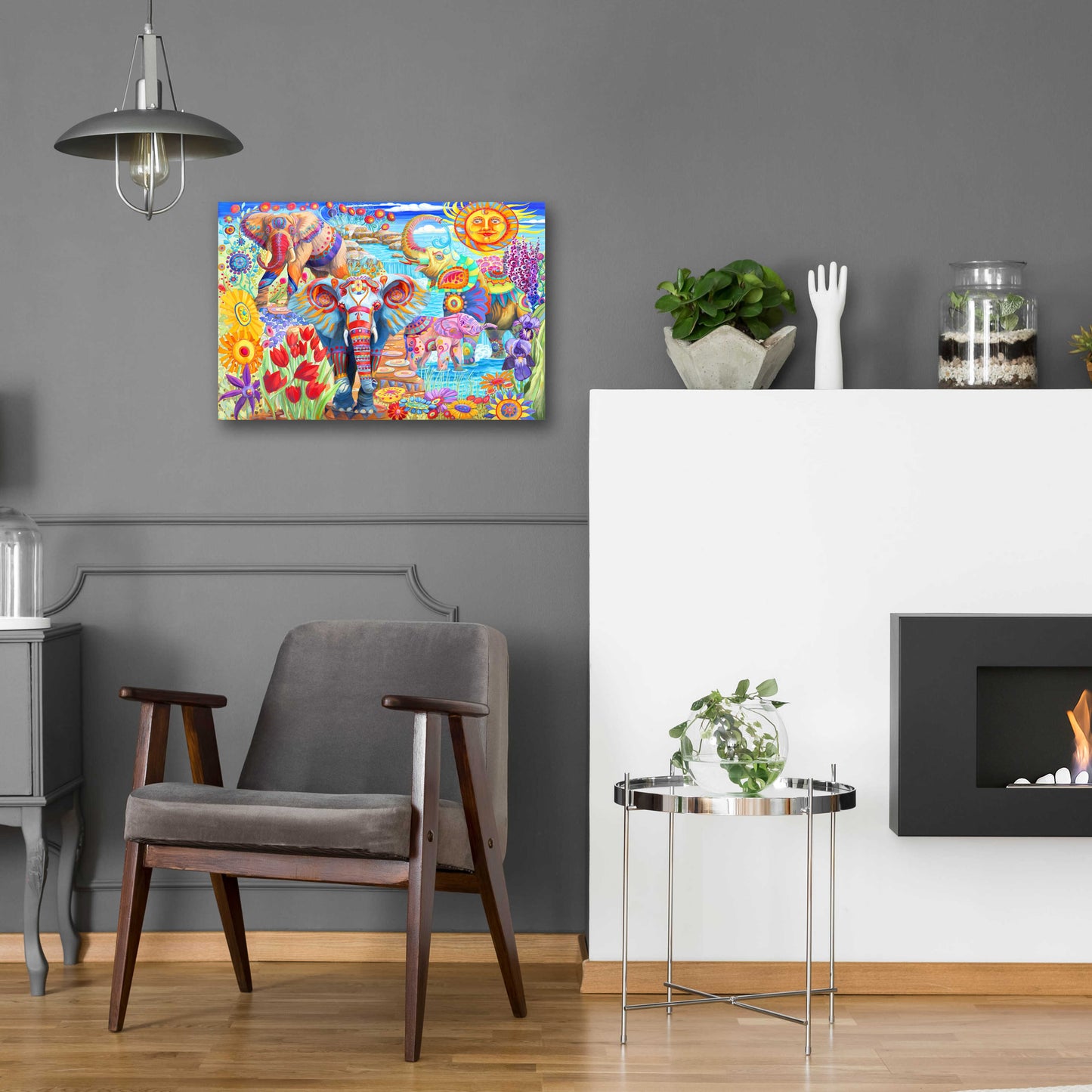 Epic Art 'Elephants in the Garden' by Laura Audi, Acrylic Glass Wall Art,24x16