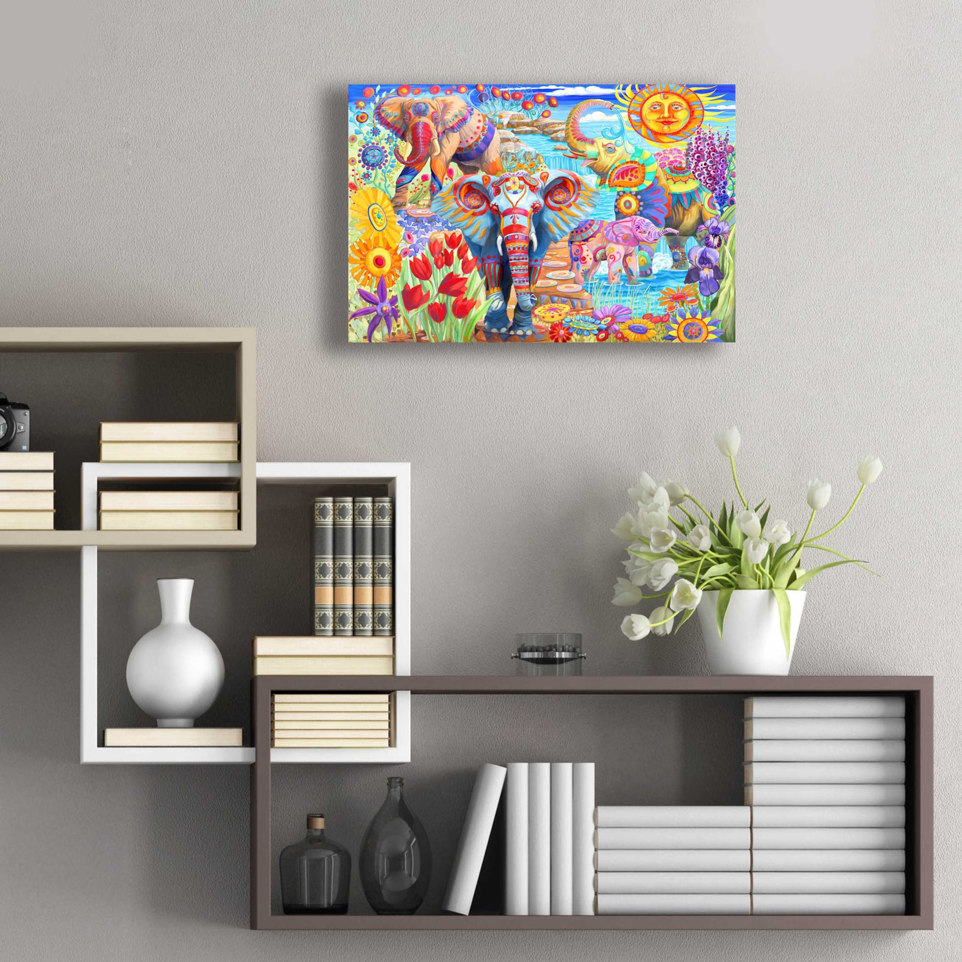 Epic Art 'Elephants in the Garden' by Laura Audi, Acrylic Glass Wall Art,24x16