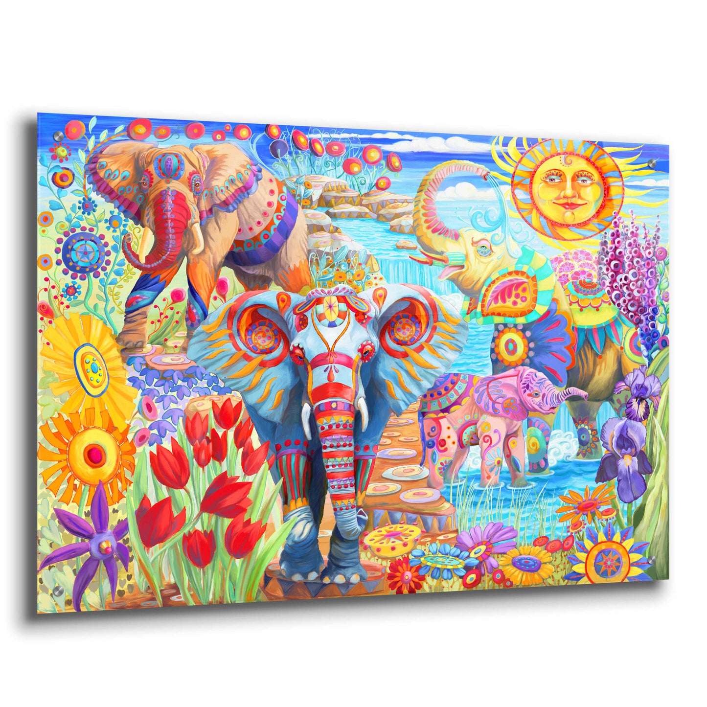 Epic Art 'Elephants in the Garden' by Laura Audi, Acrylic Glass Wall Art,36x24