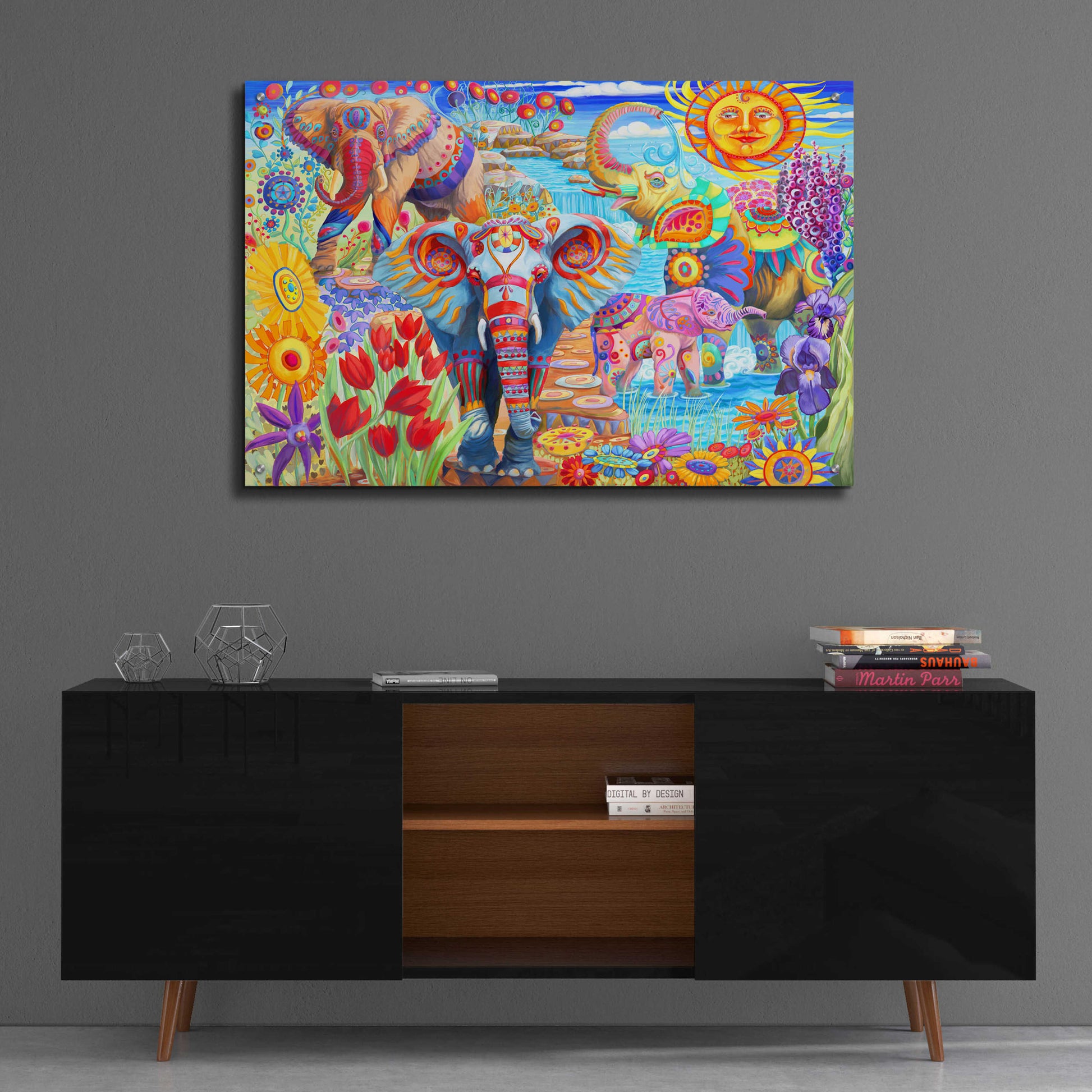 Epic Art 'Elephants in the Garden' by Laura Audi, Acrylic Glass Wall Art,36x24