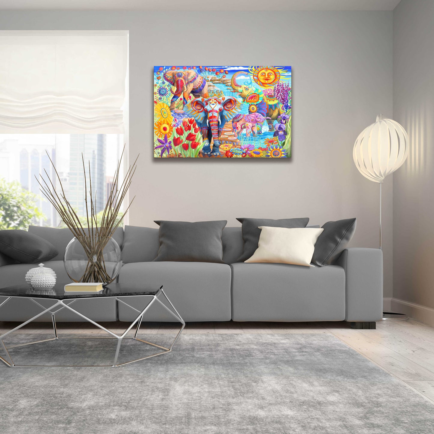 Epic Art 'Elephants in the Garden' by Laura Audi, Acrylic Glass Wall Art,36x24