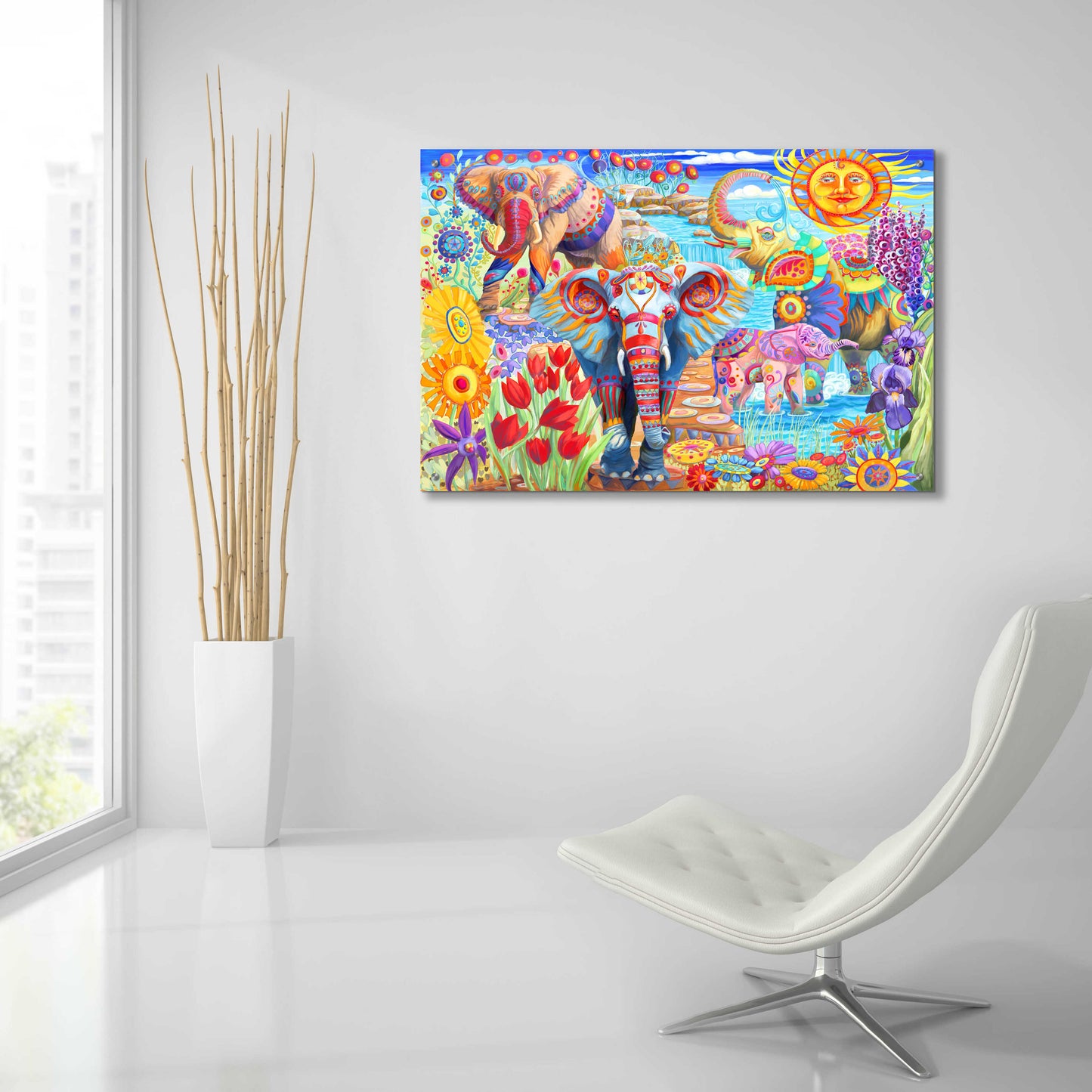 Epic Art 'Elephants in the Garden' by Laura Audi, Acrylic Glass Wall Art,36x24