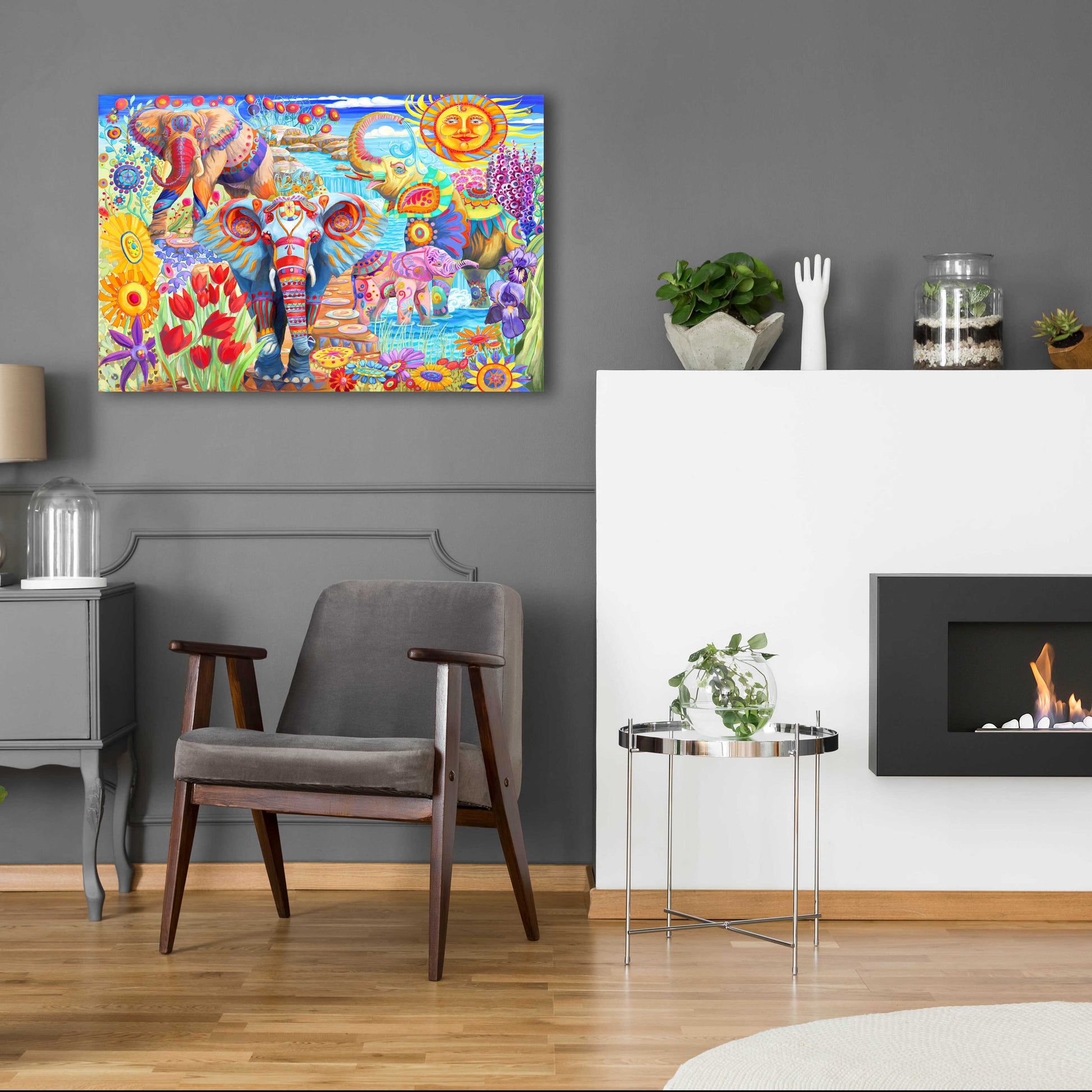 Epic Art 'Elephants in the Garden' by Laura Audi, Acrylic Glass Wall Art,36x24