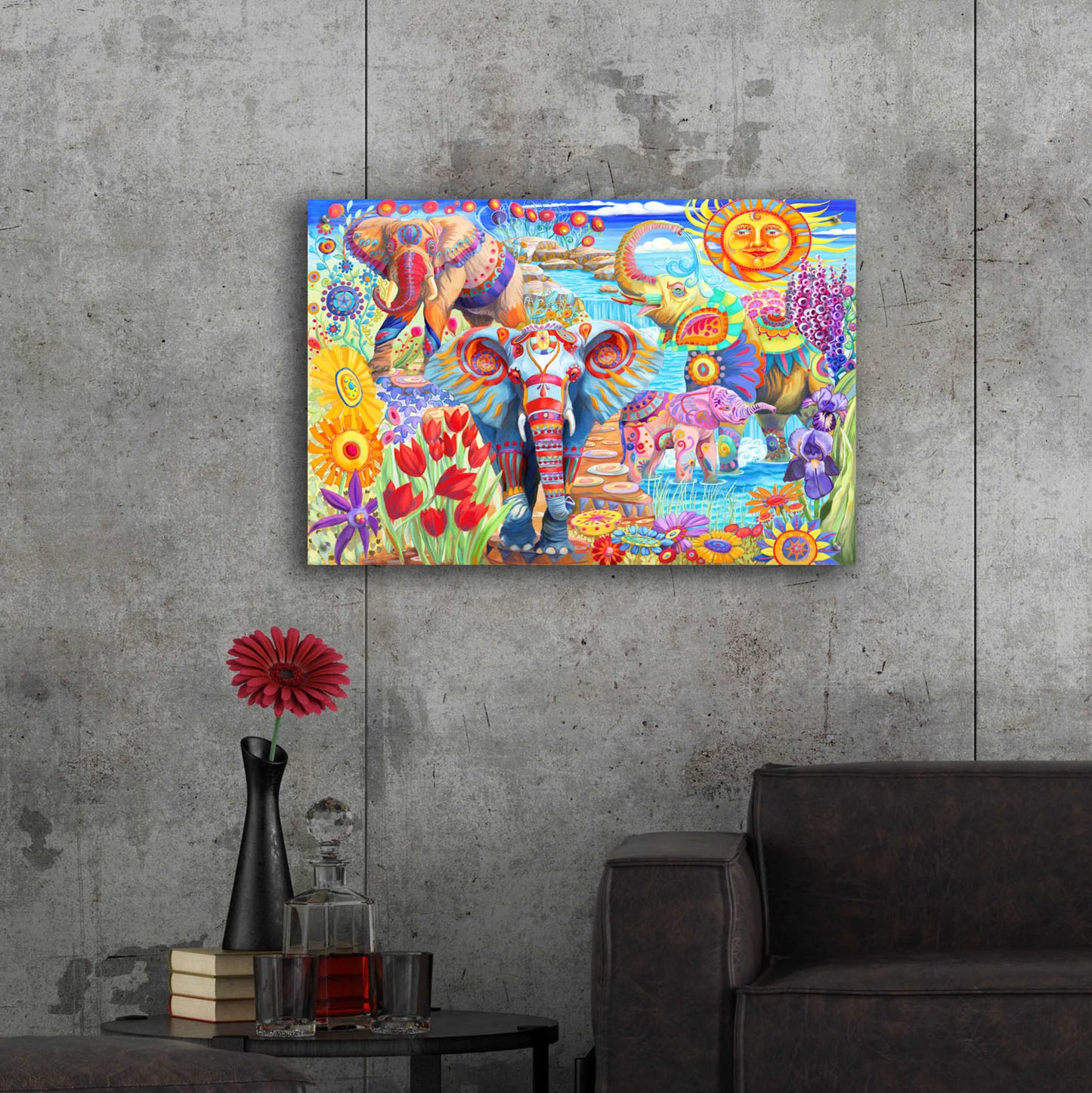 Epic Art 'Elephants in the Garden' by Laura Audi, Acrylic Glass Wall Art,36x24