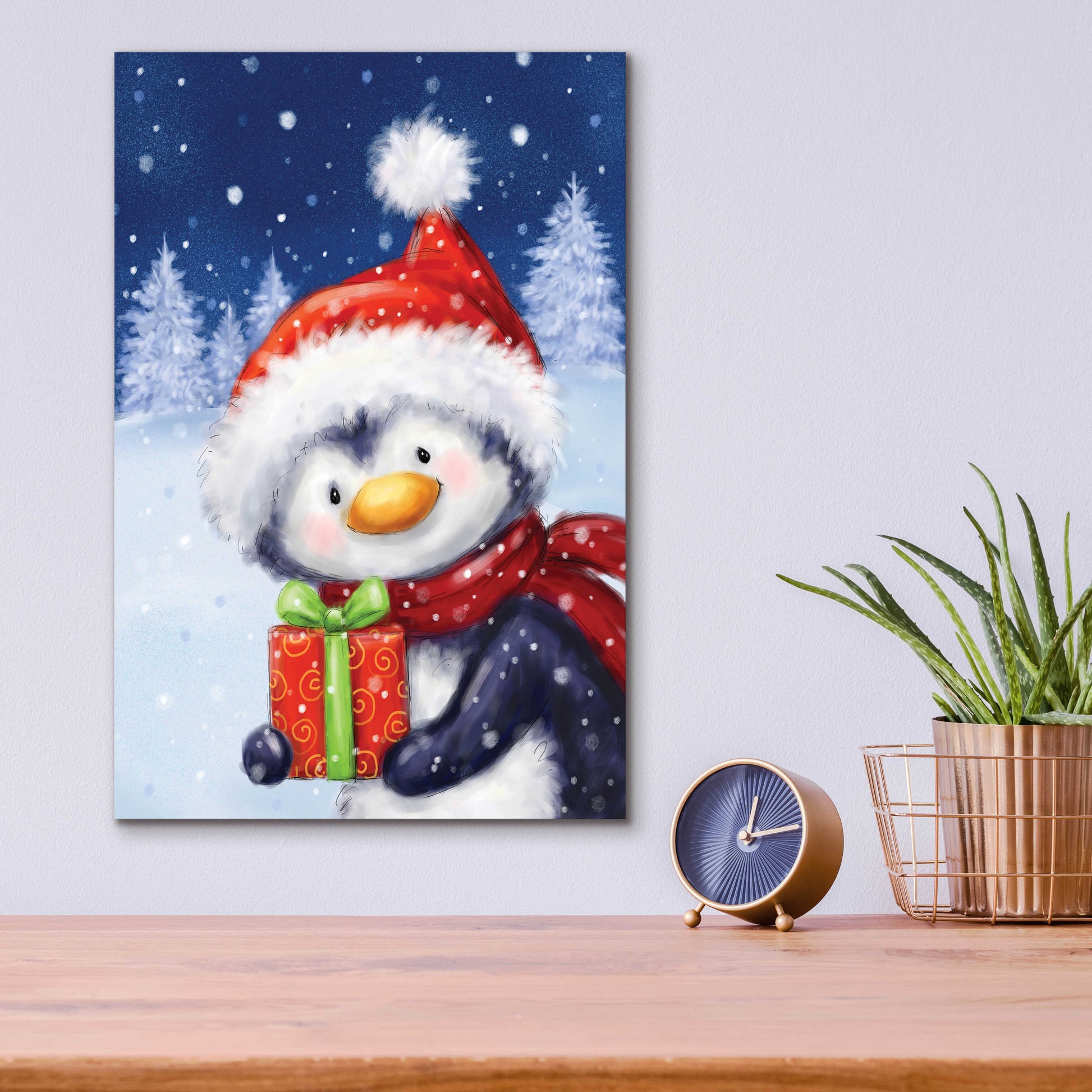 Epic Art 'Penguin With Present' by Makiko, Acrylic Glass Wall Art,12x16