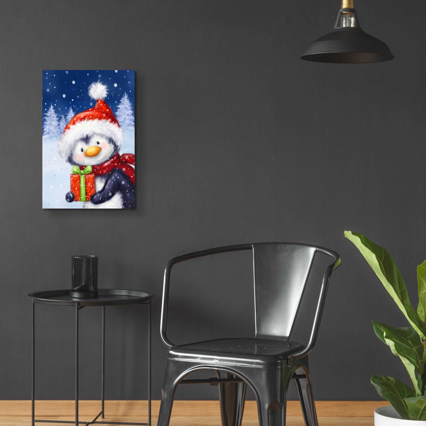 Epic Art 'Penguin With Present' by Makiko, Acrylic Glass Wall Art,16x24