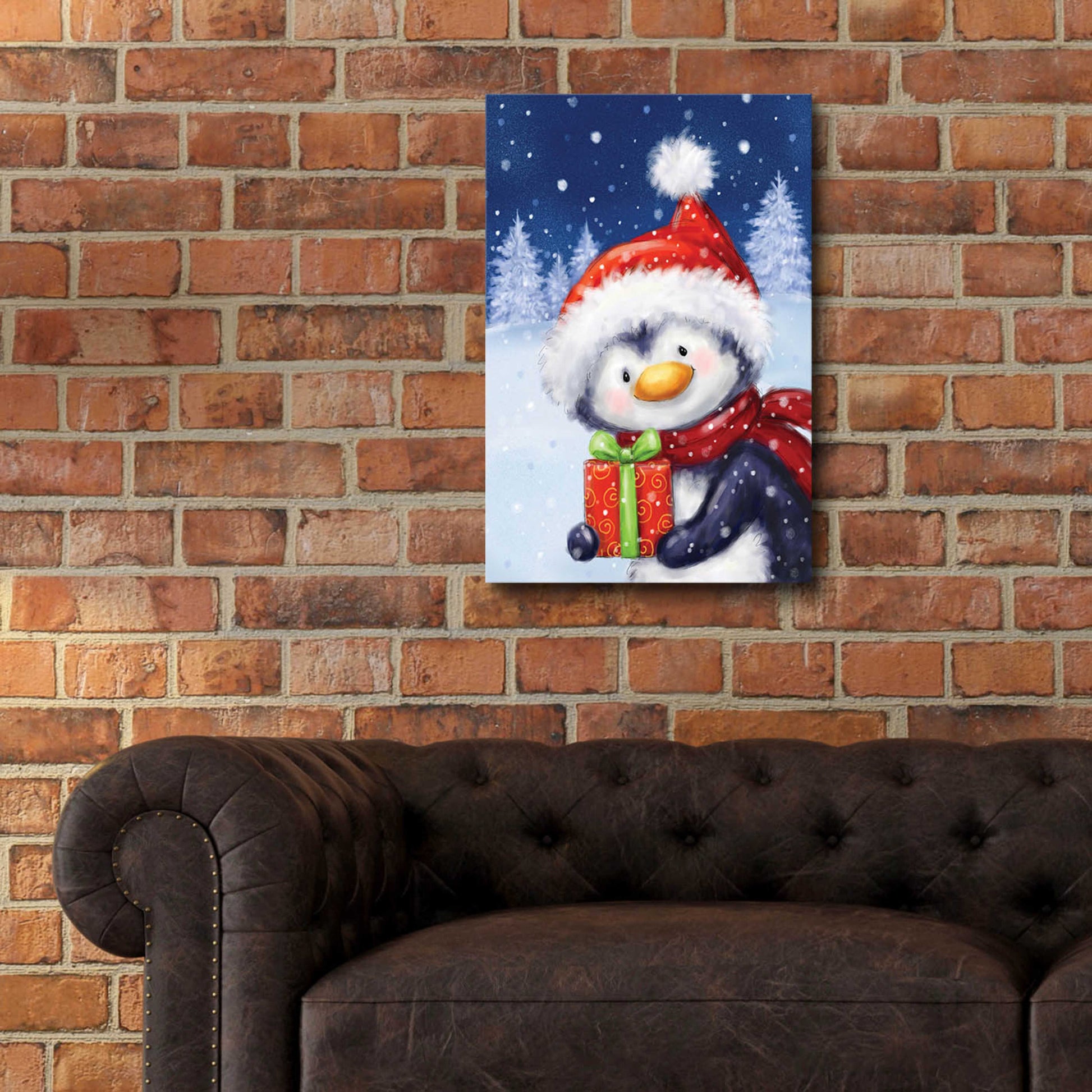 Epic Art 'Penguin With Present' by Makiko, Acrylic Glass Wall Art,16x24