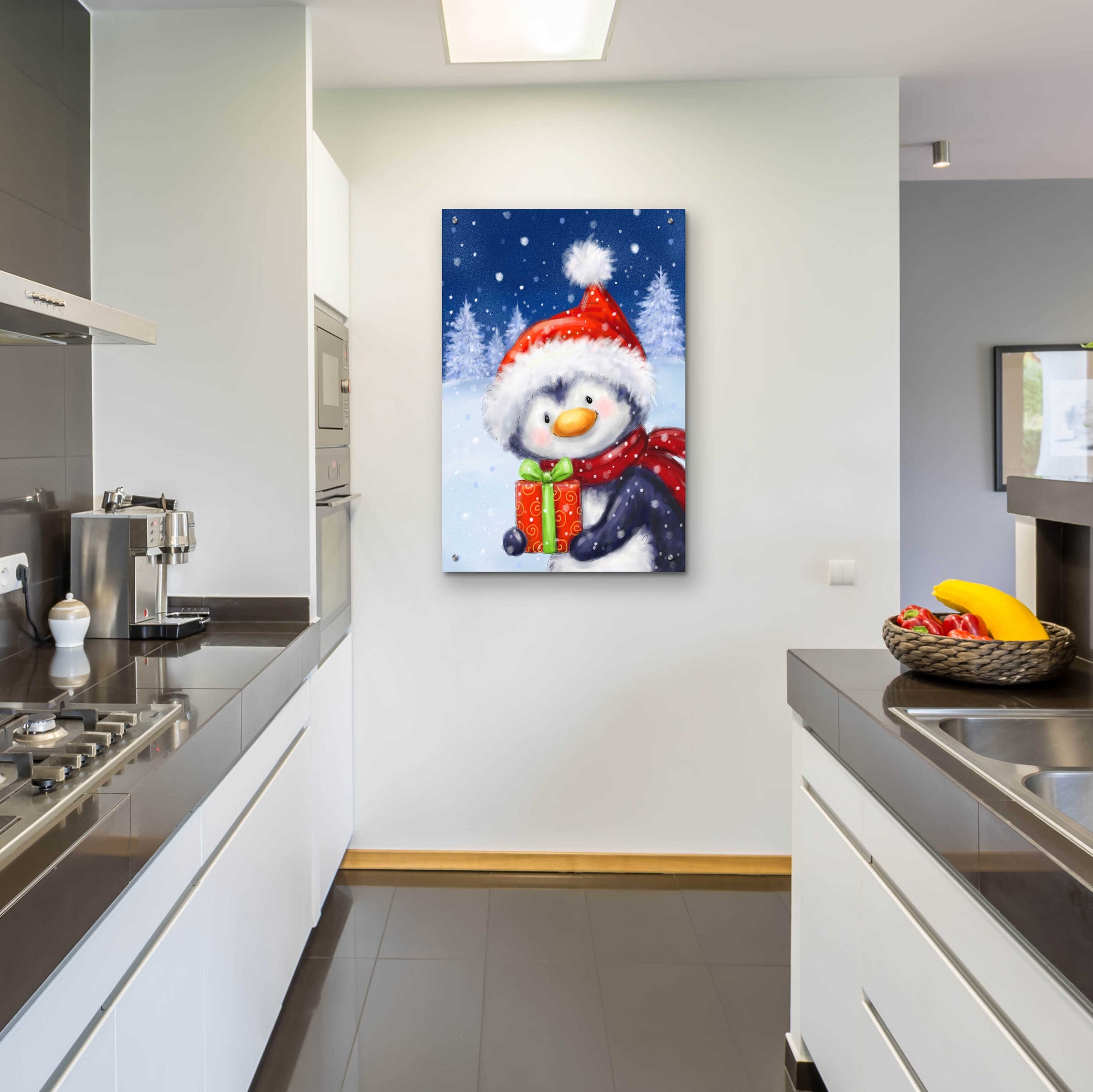 Epic Art 'Penguin With Present' by Makiko, Acrylic Glass Wall Art,24x36