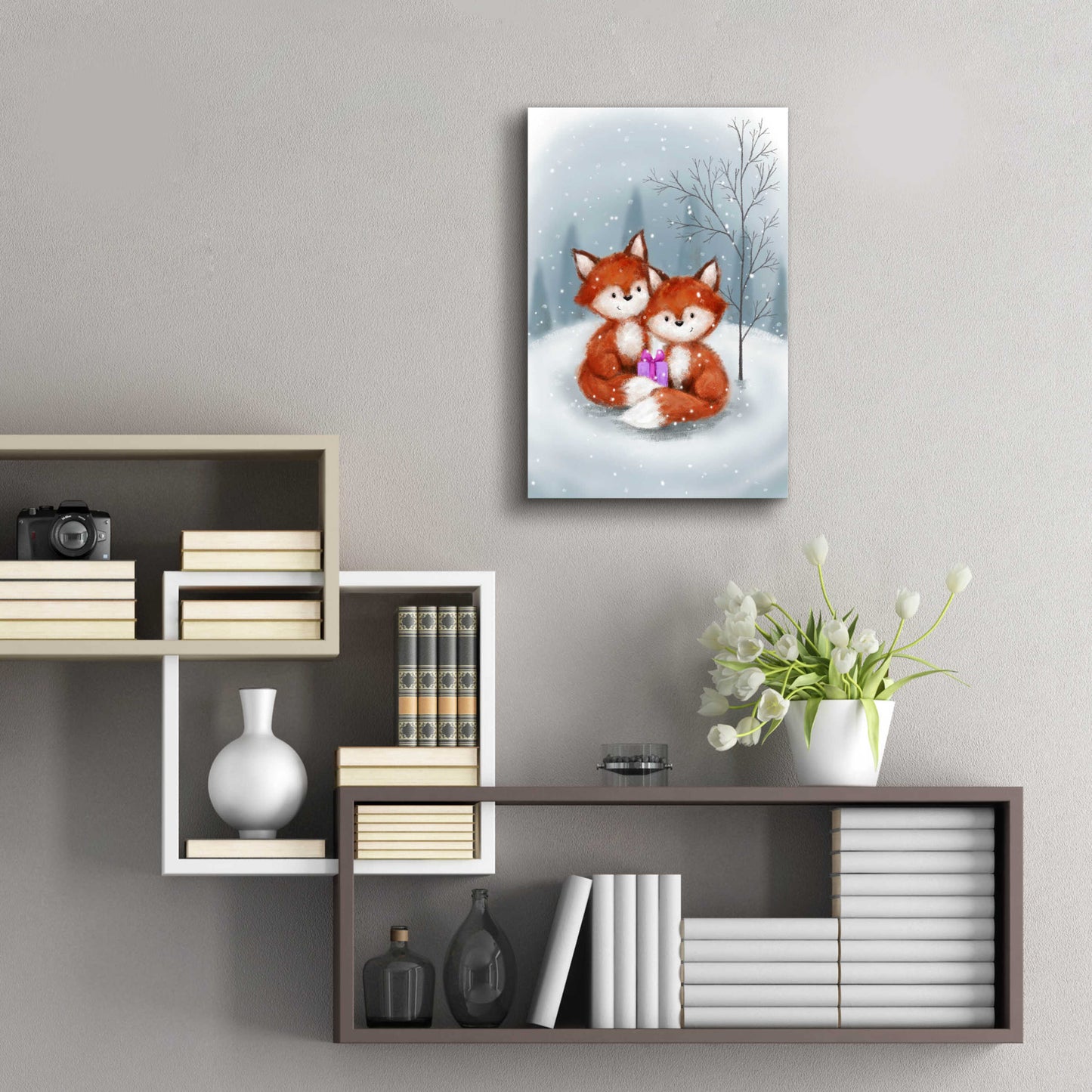 Epic Art 'Two Fox 1' by Makiko, Acrylic Glass Wall Art,16x24