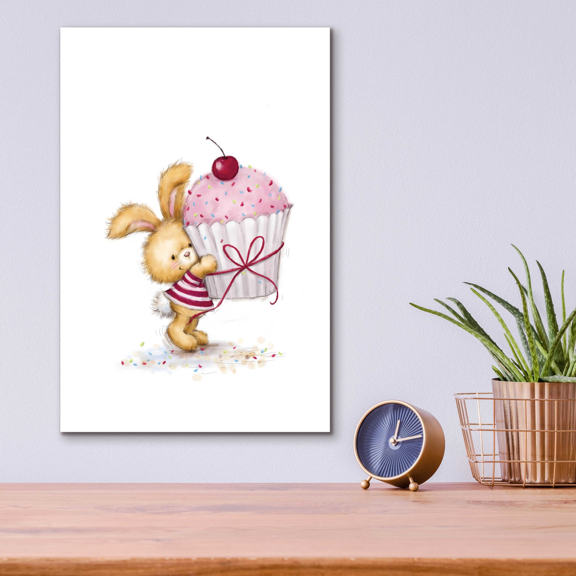 Epic Art 'Rabbit with Big Cake' by Makiko, Acrylic Glass Wall Art,12x16