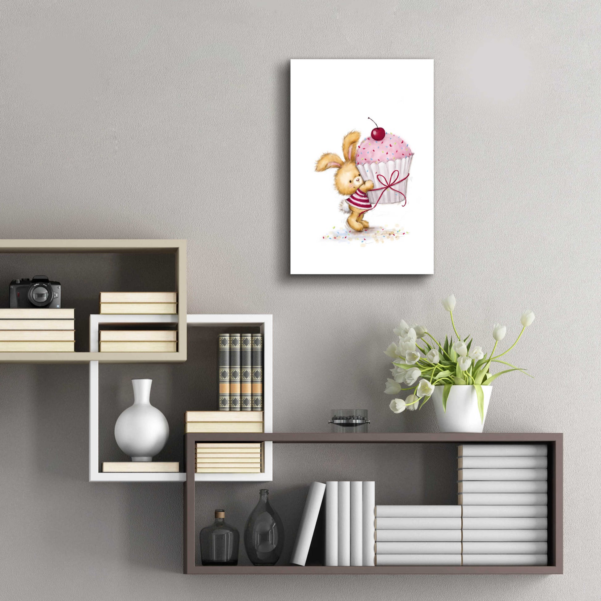 Epic Art 'Rabbit with Big Cake' by Makiko, Acrylic Glass Wall Art,16x24