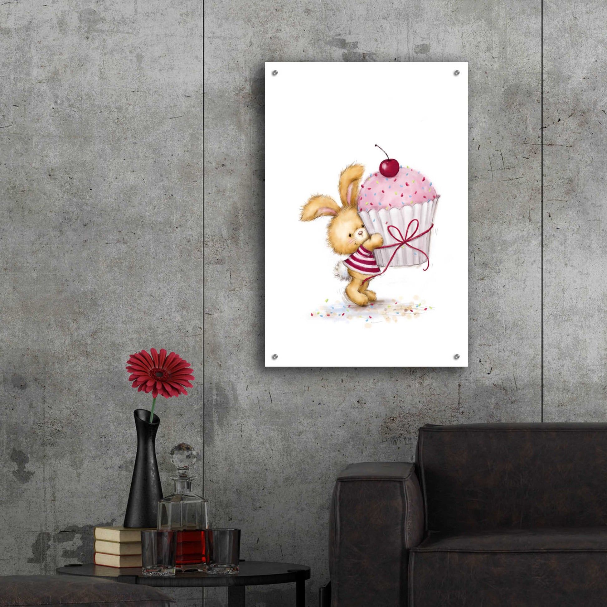 Epic Art 'Rabbit with Big Cake' by Makiko, Acrylic Glass Wall Art,24x36