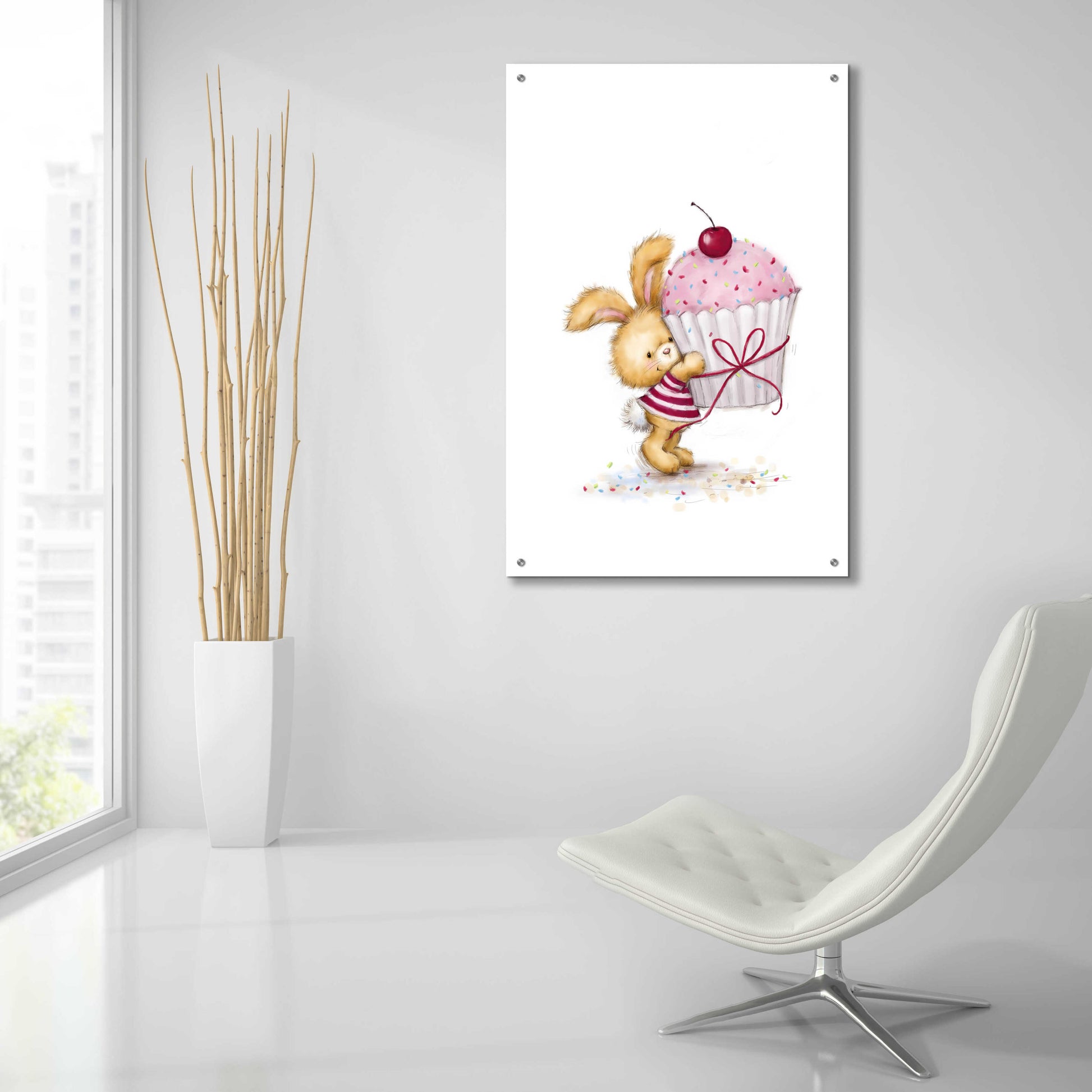 Epic Art 'Rabbit with Big Cake' by Makiko, Acrylic Glass Wall Art,24x36