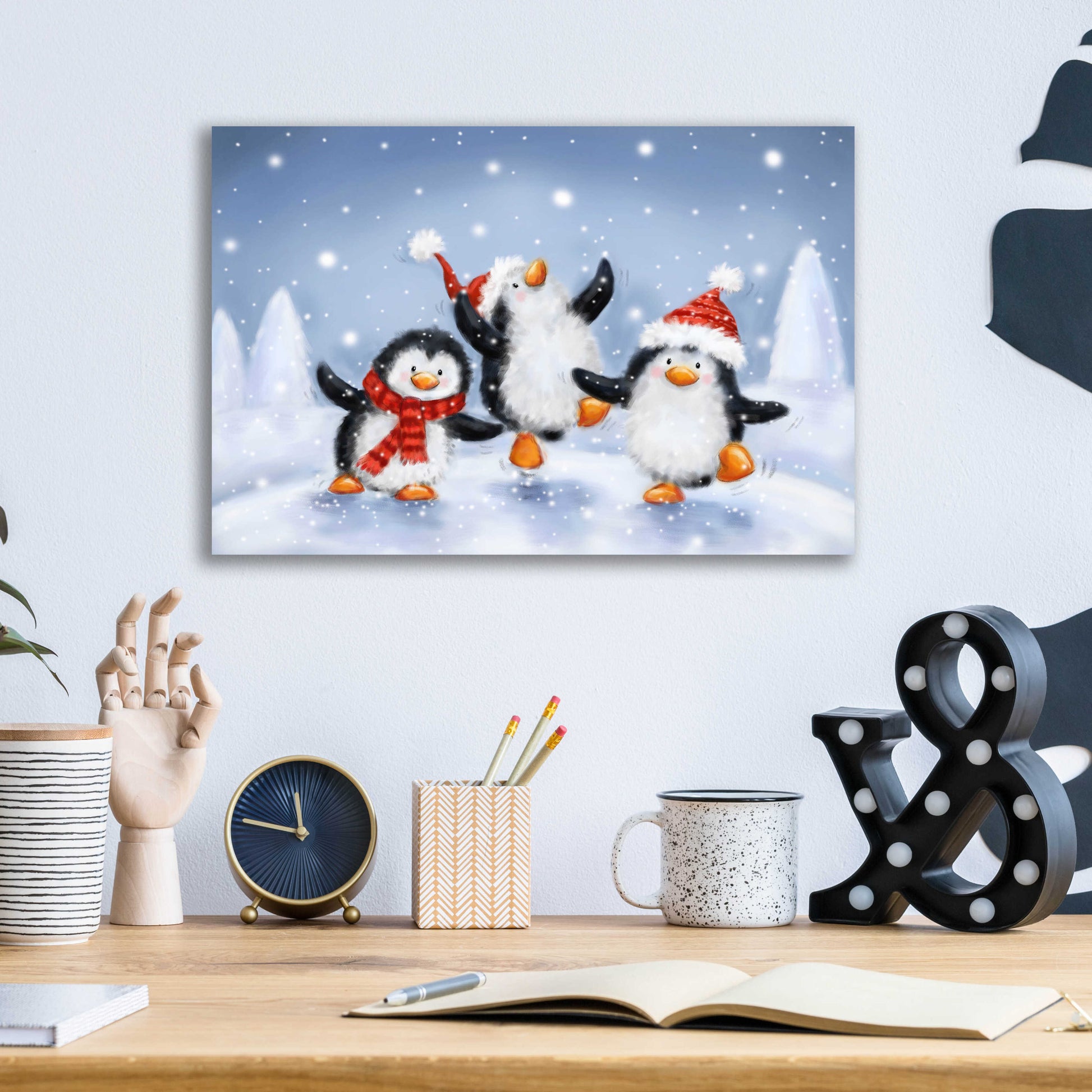 Epic Art 'Three Penguins' by Makiko, Acrylic Glass Wall Art,16x12