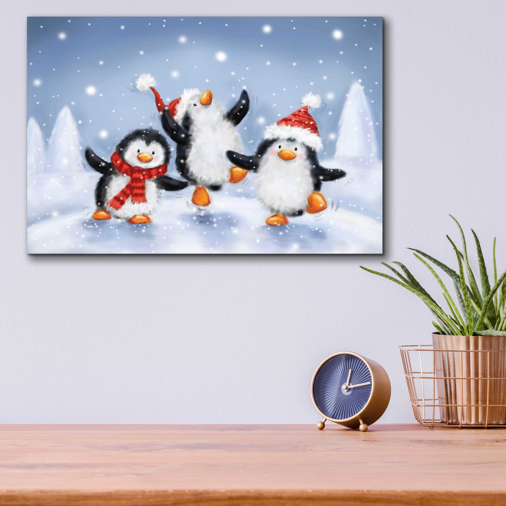 Epic Art 'Three Penguins' by Makiko, Acrylic Glass Wall Art,16x12