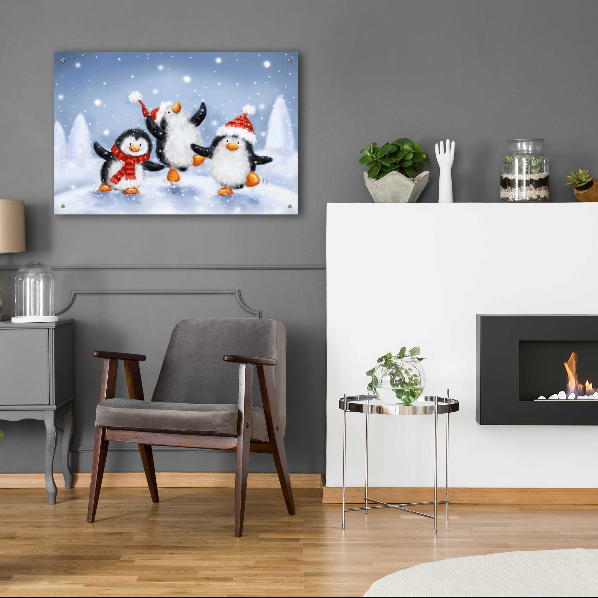 Epic Art 'Three Penguins' by Makiko, Acrylic Glass Wall Art,36x24