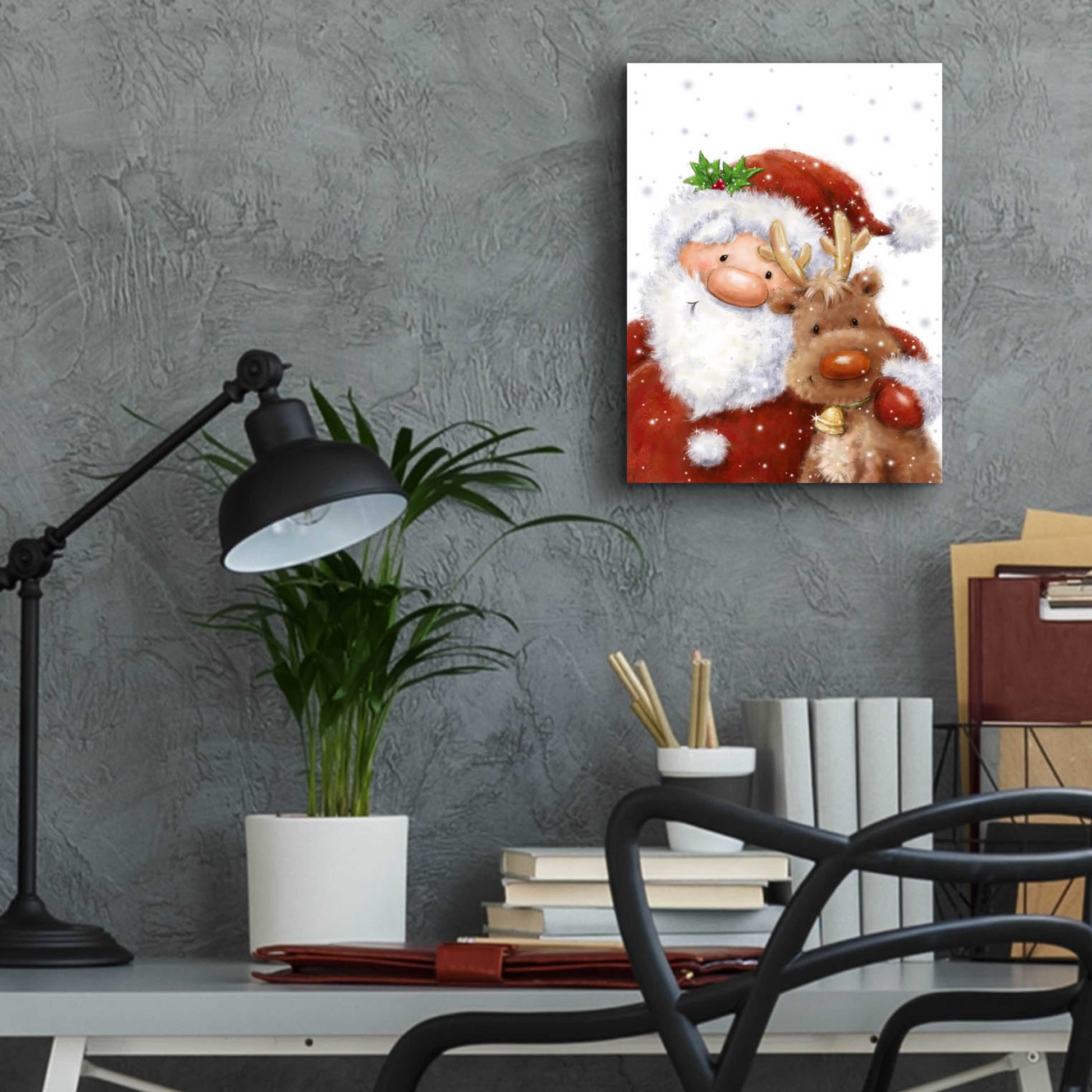 Epic Art 'Santa and Reindeer 4' by Makiko, Acrylic Glass Wall Art,12x16