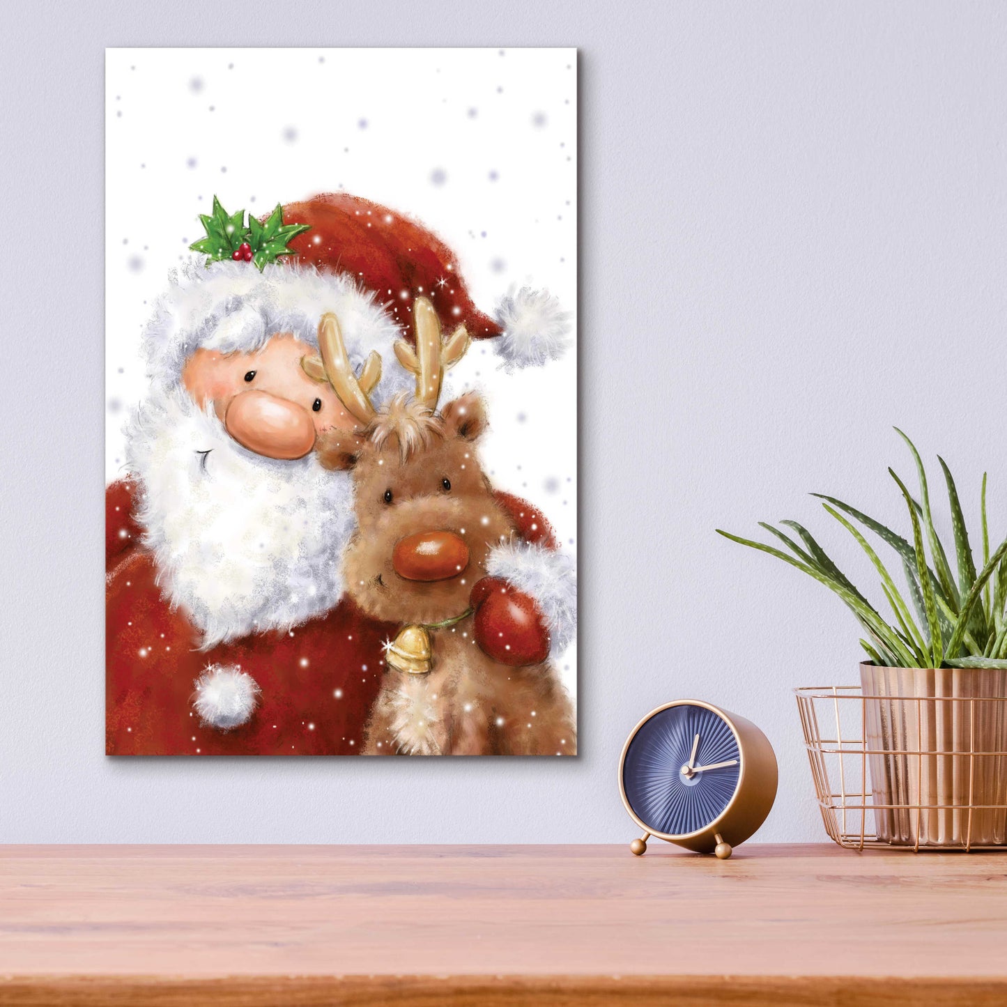 Epic Art 'Santa and Reindeer 4' by Makiko, Acrylic Glass Wall Art,12x16