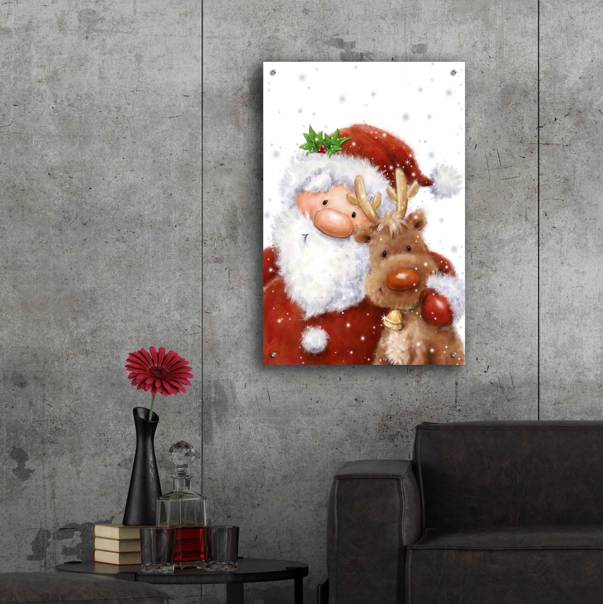 Epic Art 'Santa and Reindeer 4' by Makiko, Acrylic Glass Wall Art,24x36