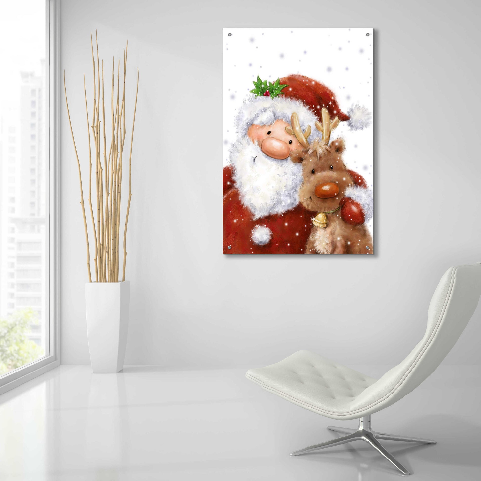 Epic Art 'Santa and Reindeer 4' by Makiko, Acrylic Glass Wall Art,24x36