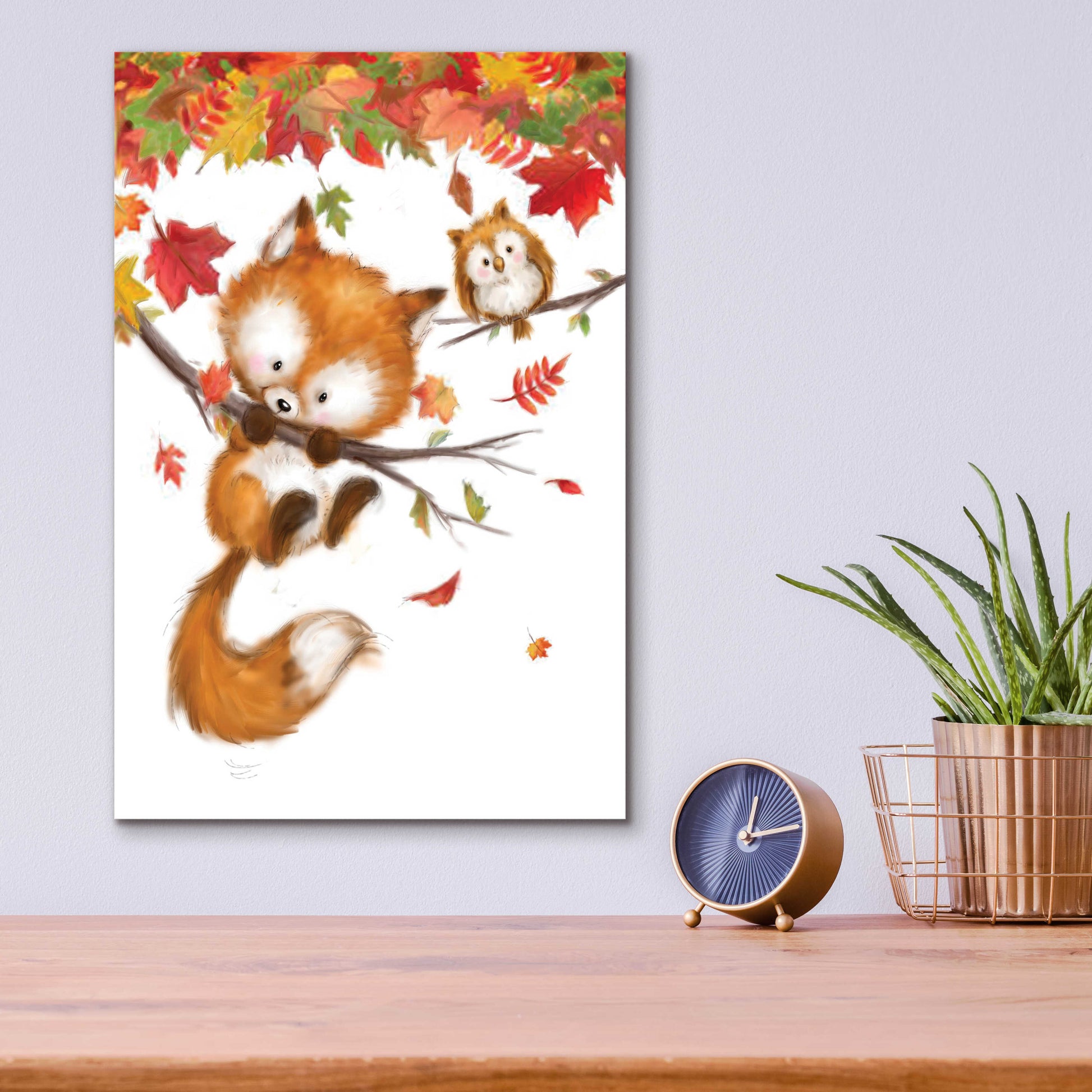 Epic Art 'Fox and Owl' by Makiko, Acrylic Glass Wall Art,12x16