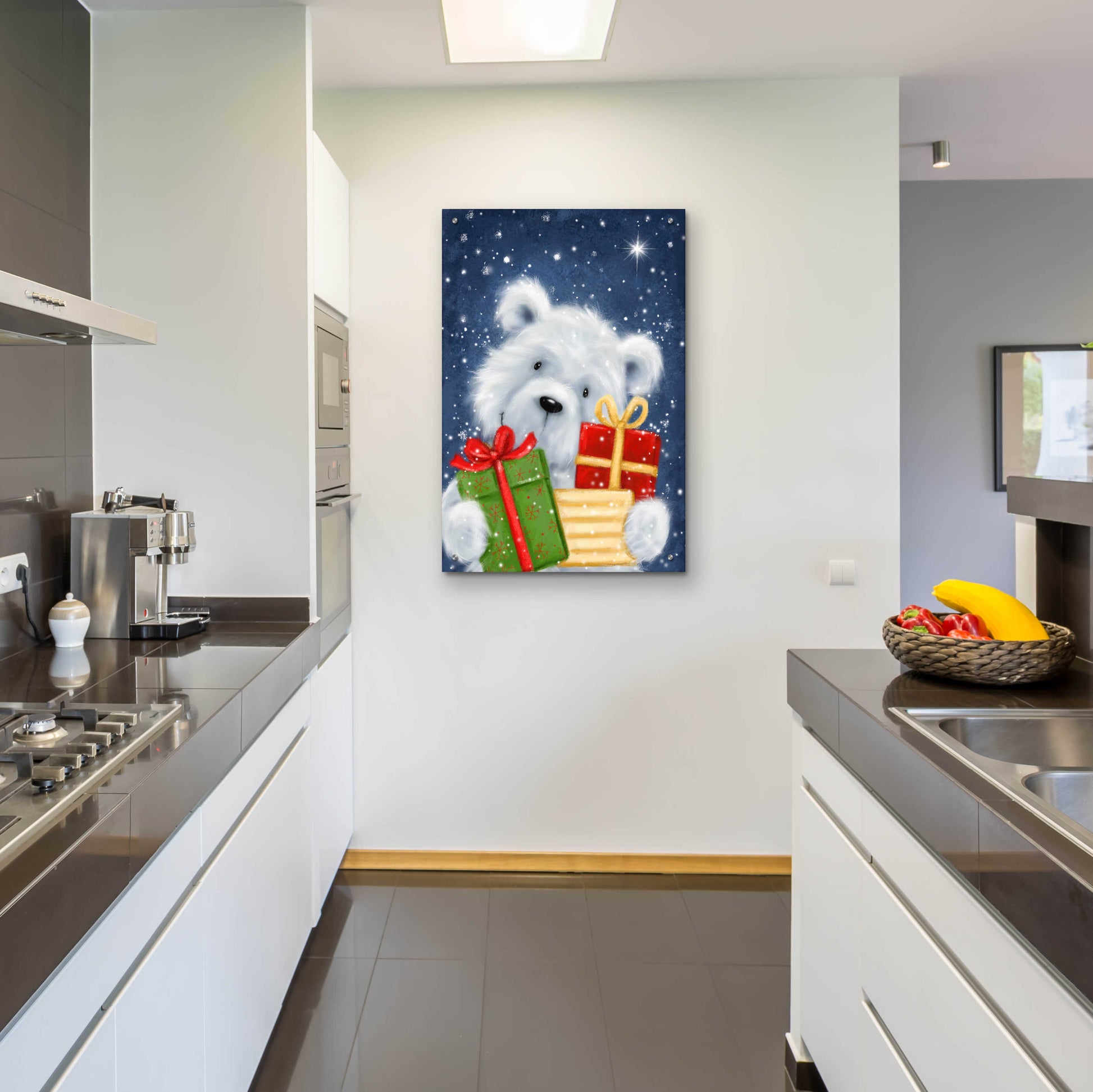 Epic Art 'Polar Bear and Presents' by Makiko, Acrylic Glass Wall Art,24x36