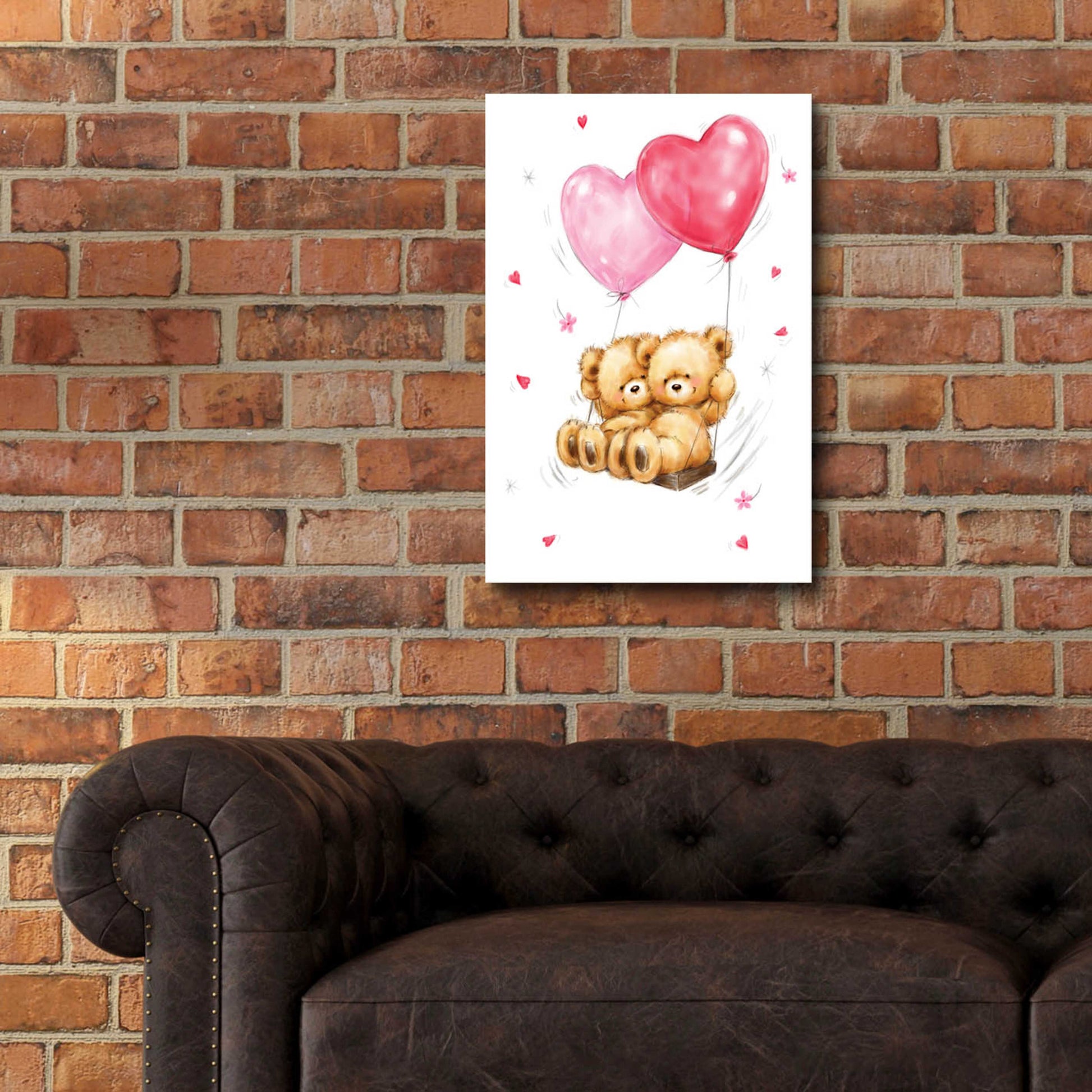 Epic Art 'Two Bears on Heart Swing' by Makiko, Acrylic Glass Wall Art,16x24