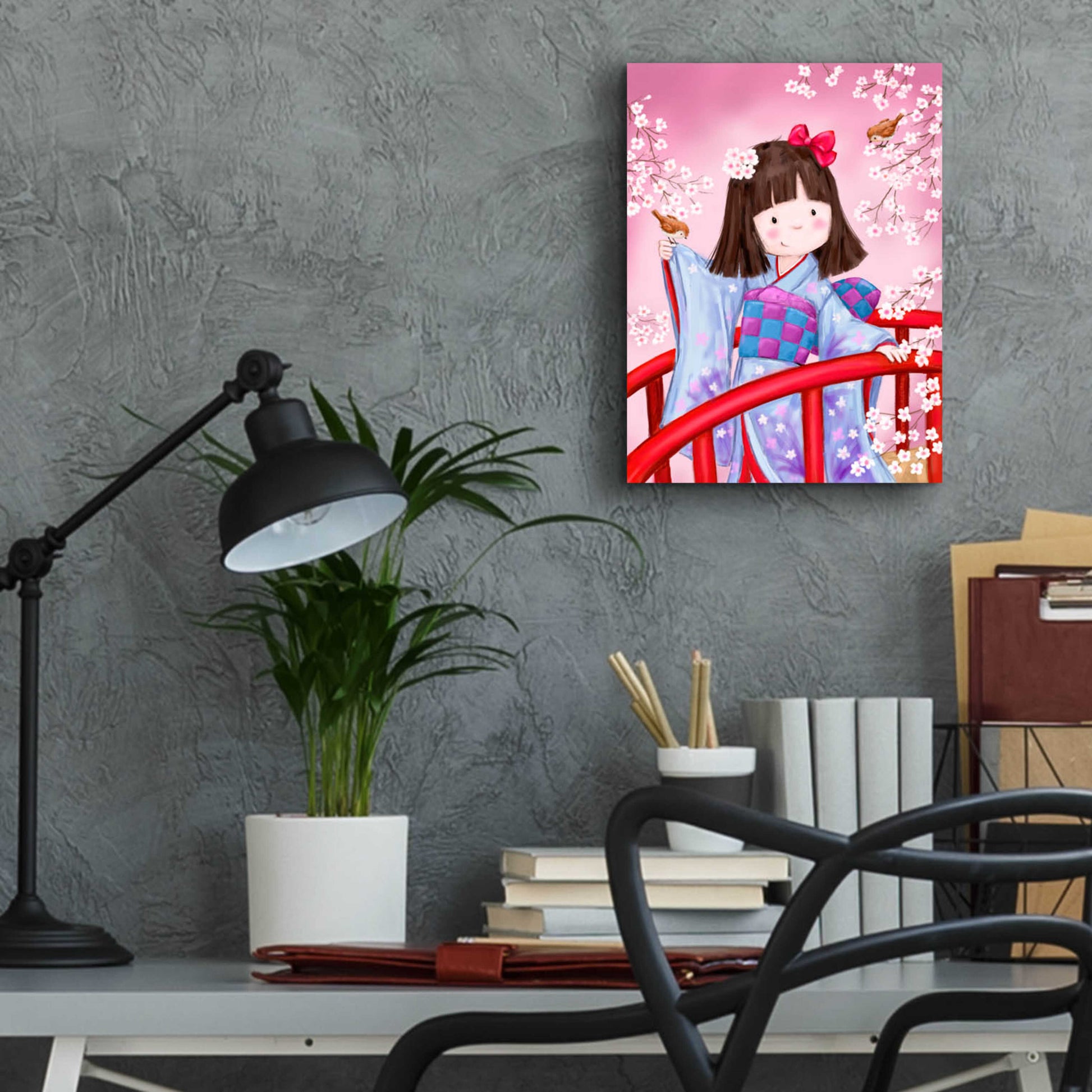 Epic Art 'Japanese Girl Bird 2' by Makiko, Acrylic Glass Wall Art,12x16