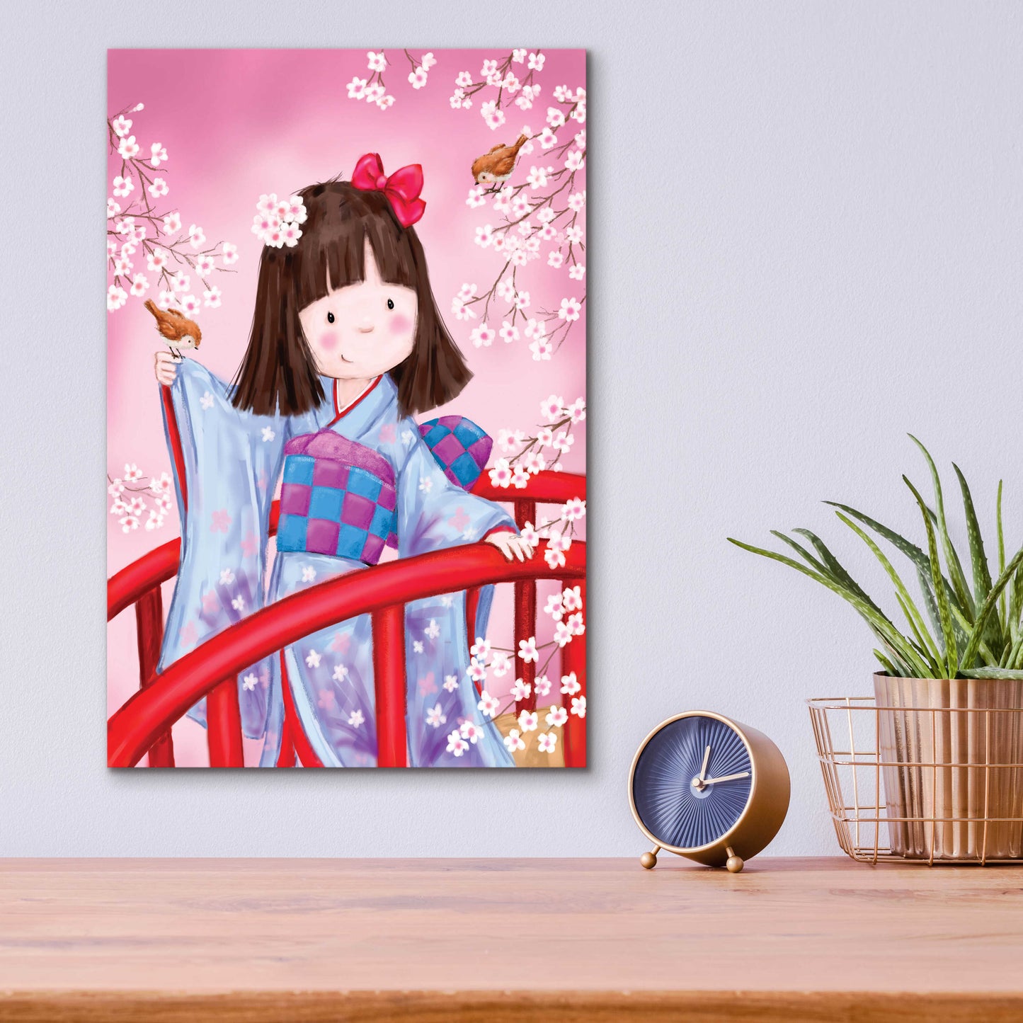 Epic Art 'Japanese Girl Bird 2' by Makiko, Acrylic Glass Wall Art,12x16