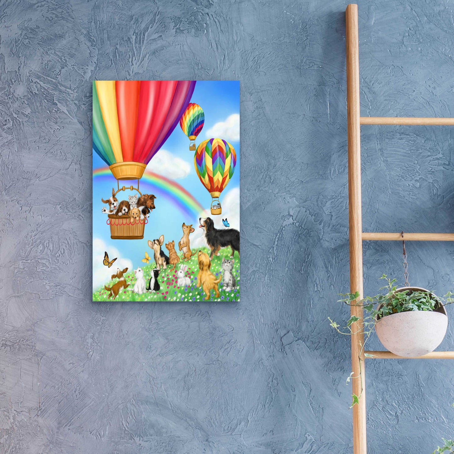 Epic Art 'Hot Air Balloon with Dog and Cat' by Makiko, Acrylic Glass Wall Art,16x24