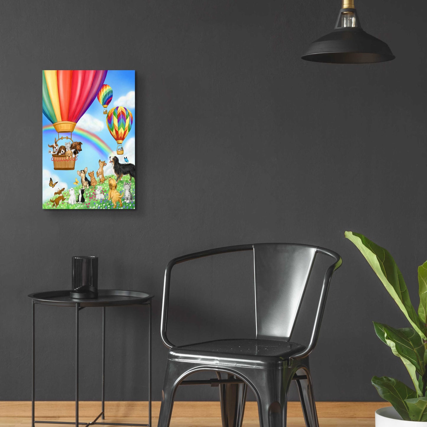 Epic Art 'Hot Air Balloon with Dog and Cat' by Makiko, Acrylic Glass Wall Art,16x24