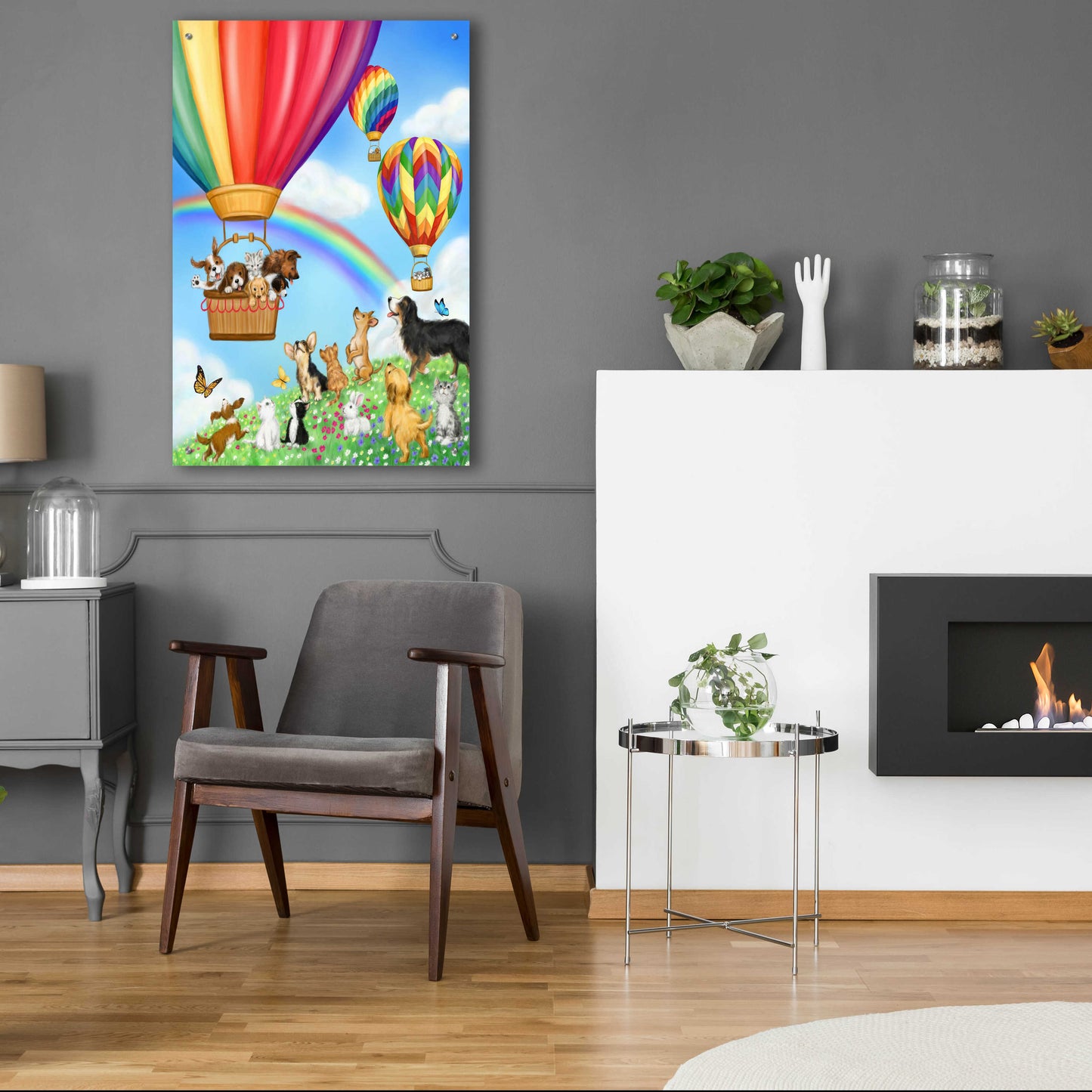 Epic Art 'Hot Air Balloon with Dog and Cat' by Makiko, Acrylic Glass Wall Art,24x36