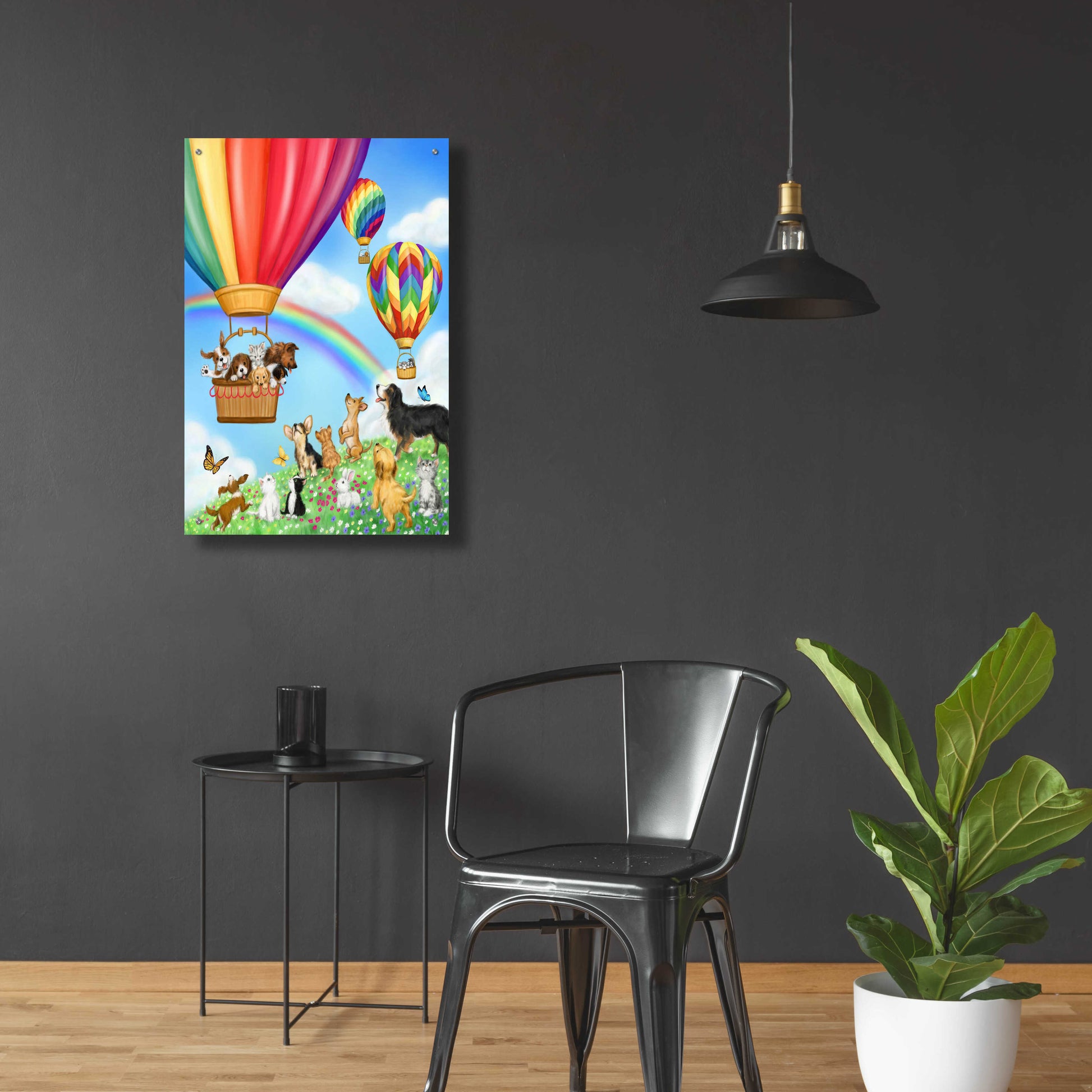 Epic Art 'Hot Air Balloon with Dog and Cat' by Makiko, Acrylic Glass Wall Art,24x36