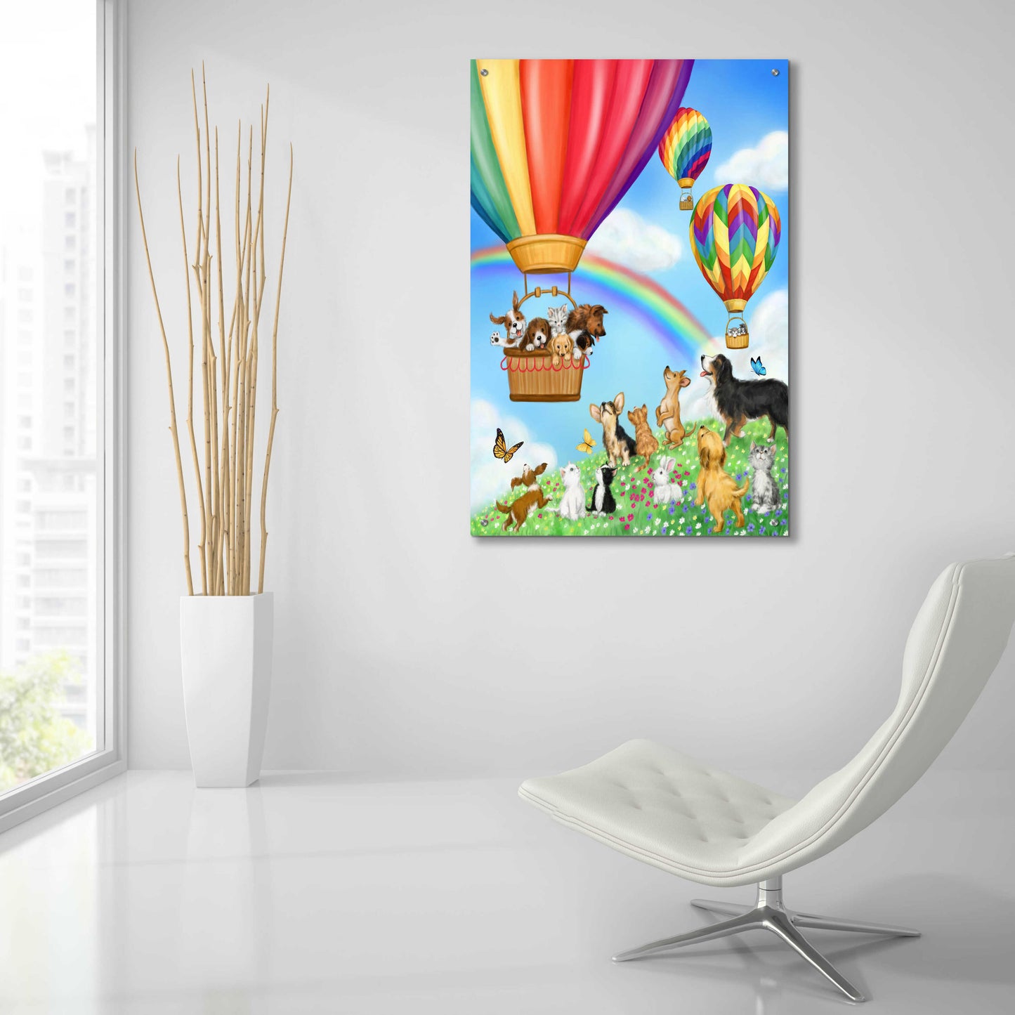 Epic Art 'Hot Air Balloon with Dog and Cat' by Makiko, Acrylic Glass Wall Art,24x36