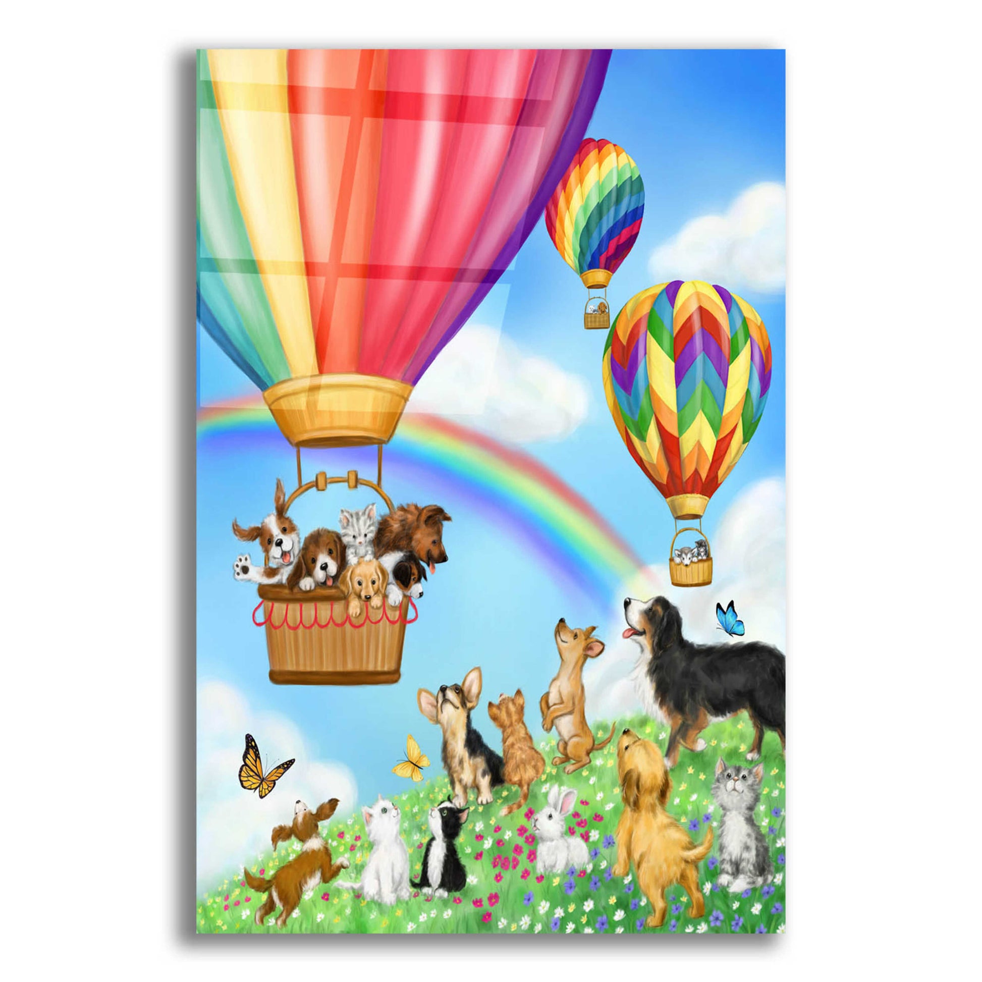 Epic Art 'Hot Air Balloon with Dog and Cat' by Makiko, Acrylic Glass Wall Art