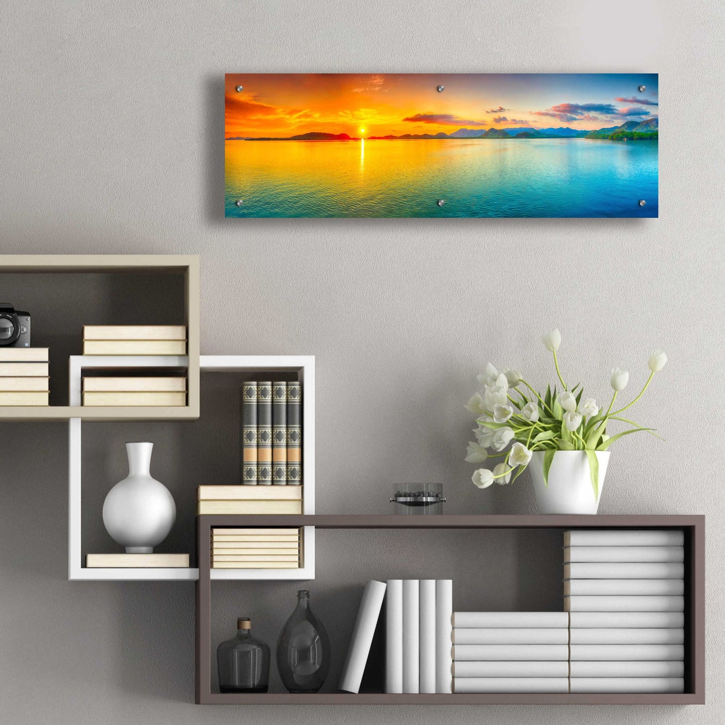 Epic Art 'Good Night World' by Epic Portfolio, Acrylic Glass Wall Art,36x12