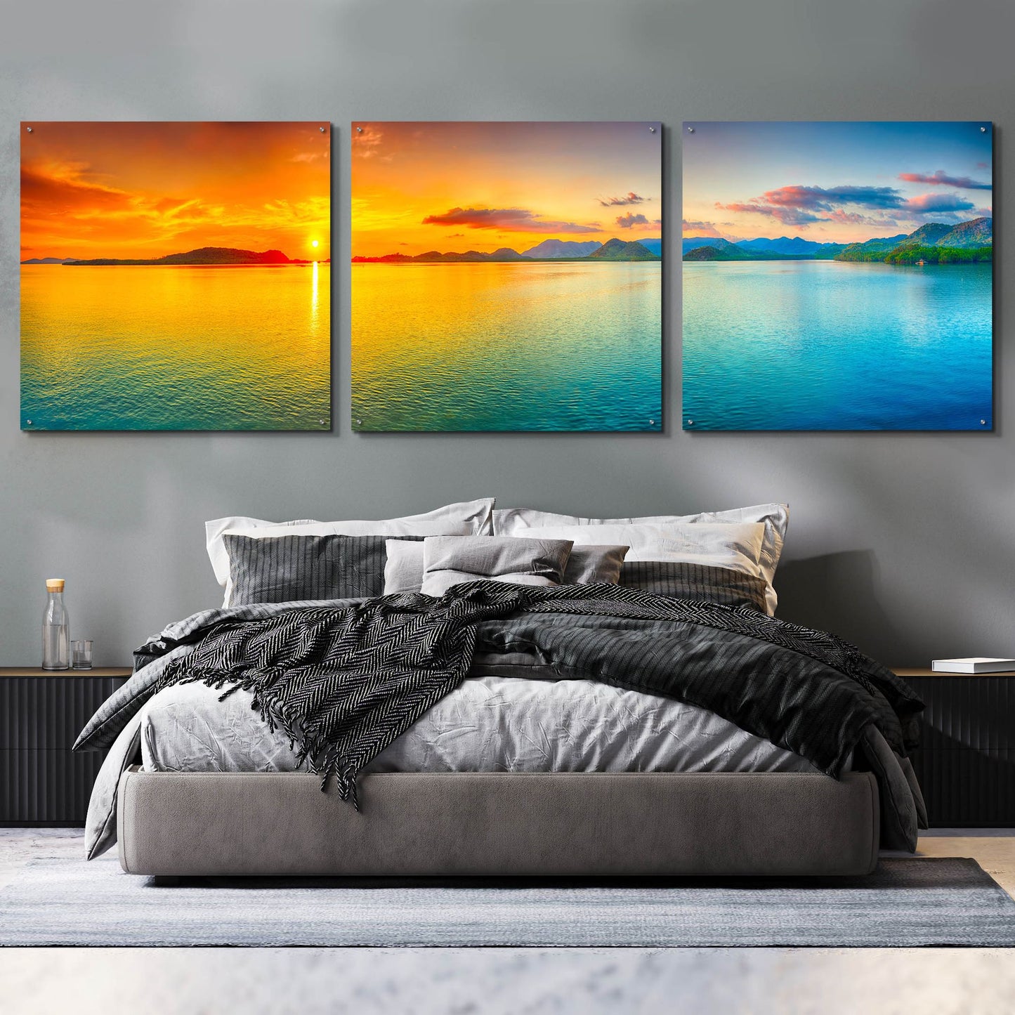 Epic Art 'Good Night World' by Epic Portfolio, Acrylic Glass Wall Art, 3 Piece Set,108x36