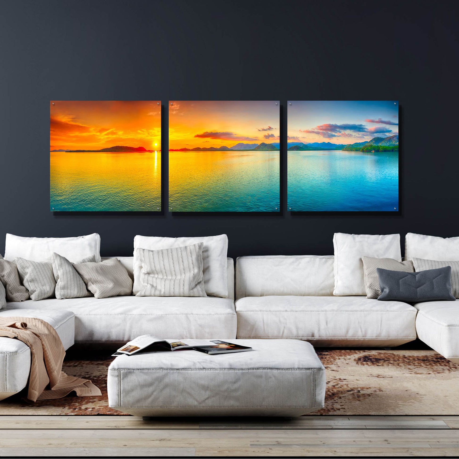 Epic Art 'Good Night World' by Epic Portfolio, Acrylic Glass Wall Art, 3 Piece Set,108x36