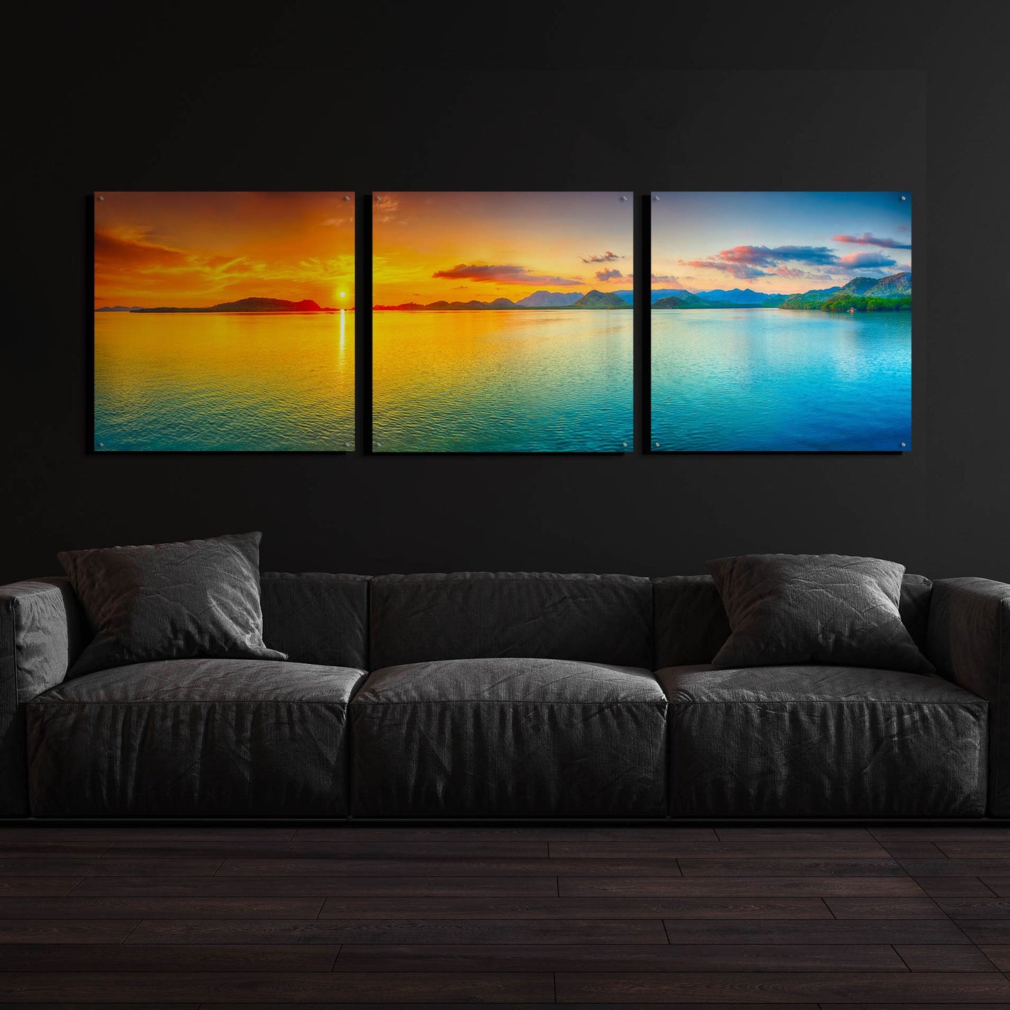 Epic Art 'Good Night World' by Epic Portfolio, Acrylic Glass Wall Art, 3 Piece Set,108x36