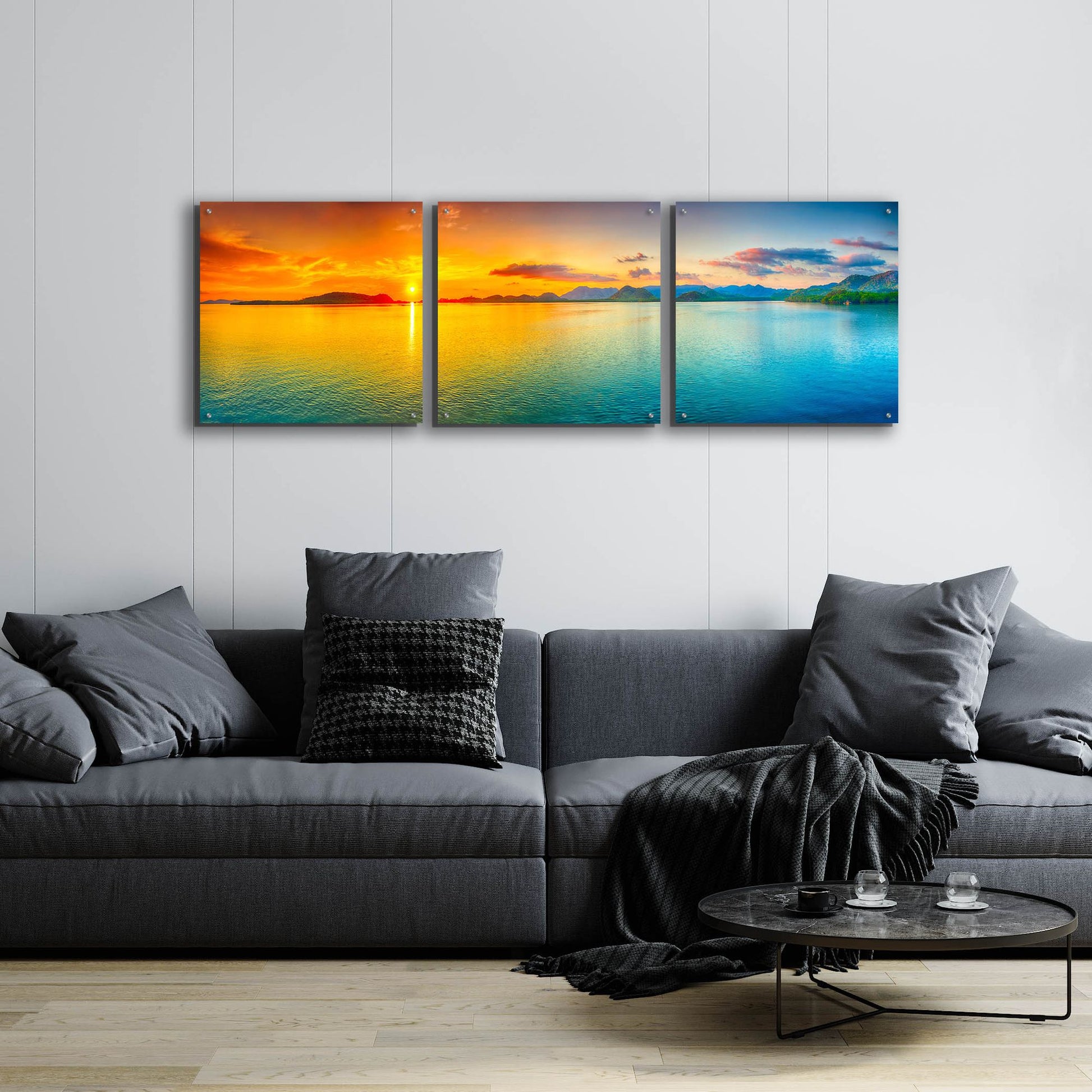 Epic Art 'Good Night World' by Epic Portfolio, Acrylic Glass Wall Art, 3 Piece Set,72x24