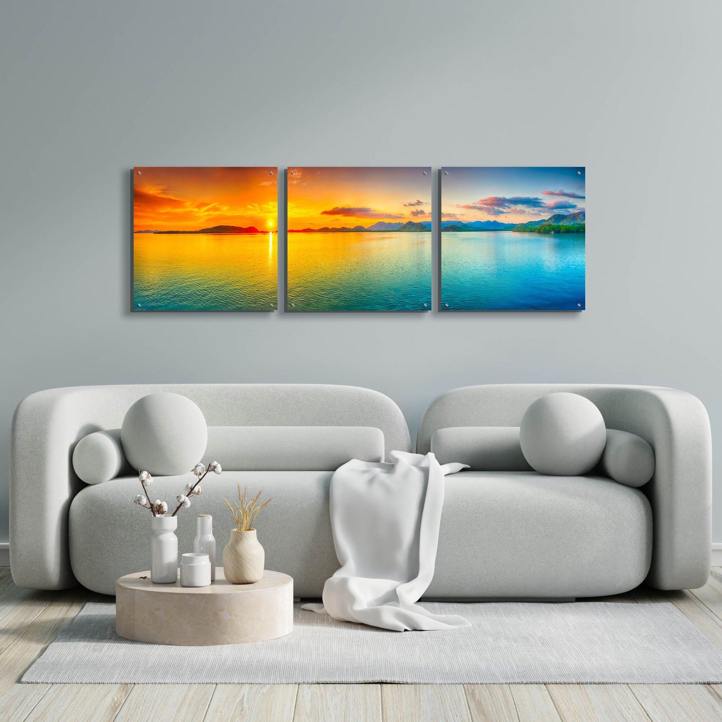 Epic Art 'Good Night World' by Epic Portfolio, Acrylic Glass Wall Art, 3 Piece Set,72x24