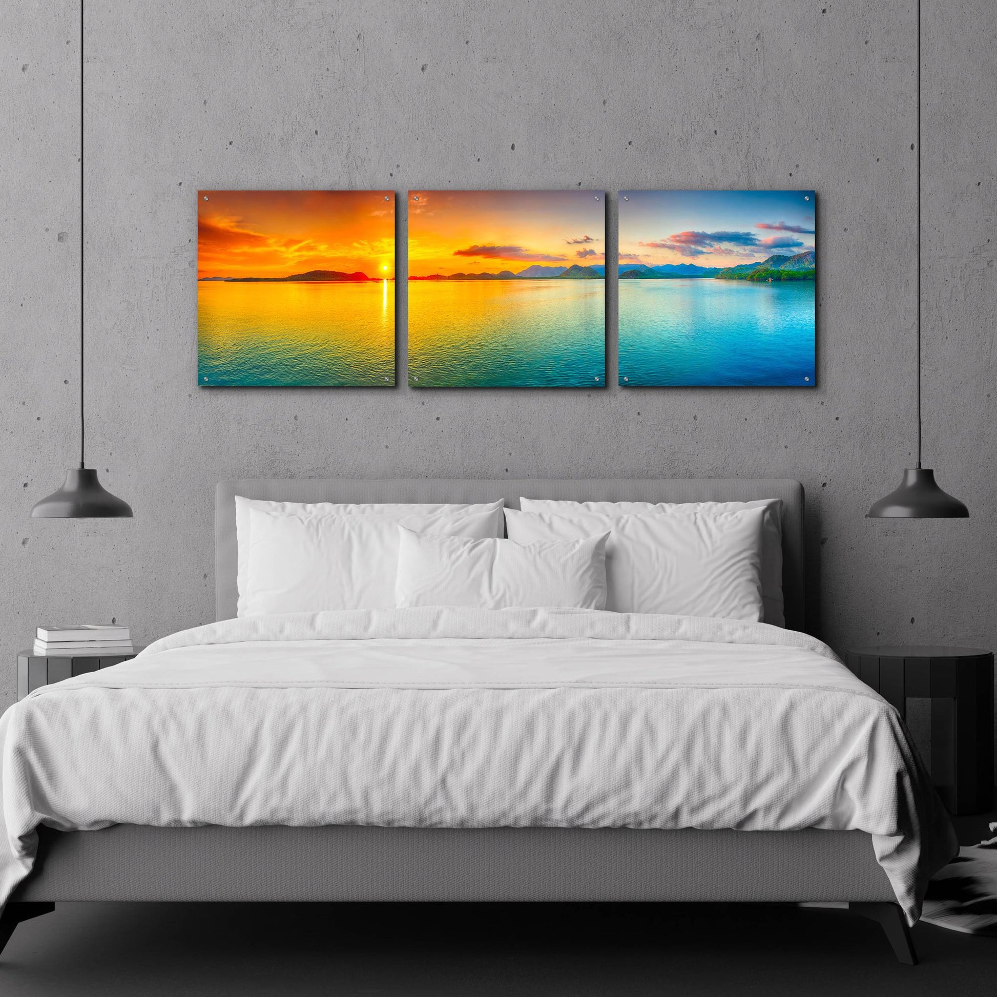 Epic Art 'Good Night World' by Epic Portfolio, Acrylic Glass Wall Art, 3 Piece Set,72x24