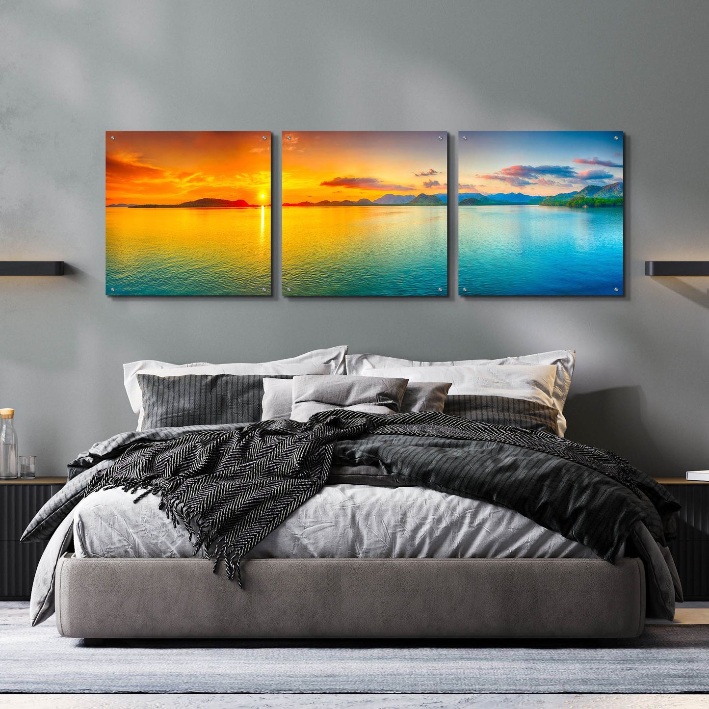 Epic Art 'Good Night World' by Epic Portfolio, Acrylic Glass Wall Art, 3 Piece Set,72x24