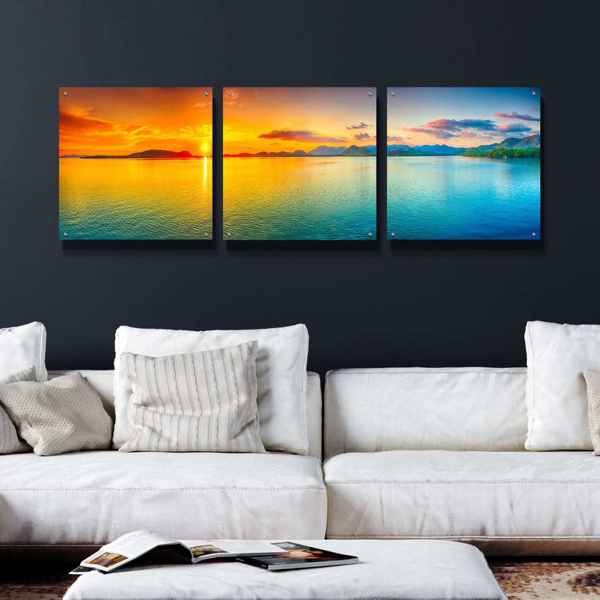 Epic Art 'Good Night World' by Epic Portfolio, Acrylic Glass Wall Art, 3 Piece Set,72x24