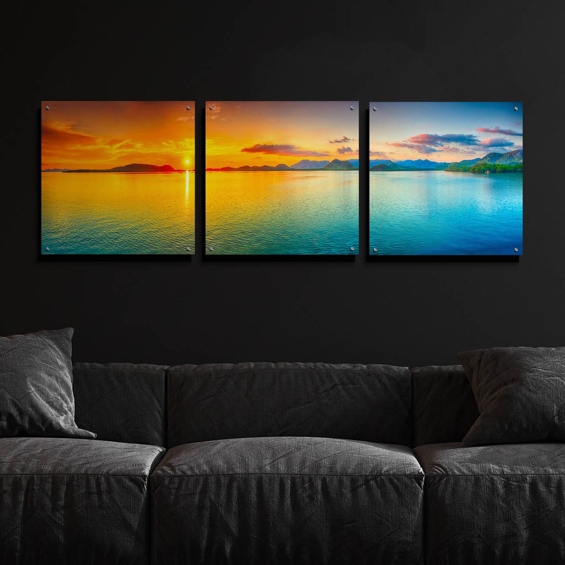 Epic Art 'Good Night World' by Epic Portfolio, Acrylic Glass Wall Art, 3 Piece Set,72x24