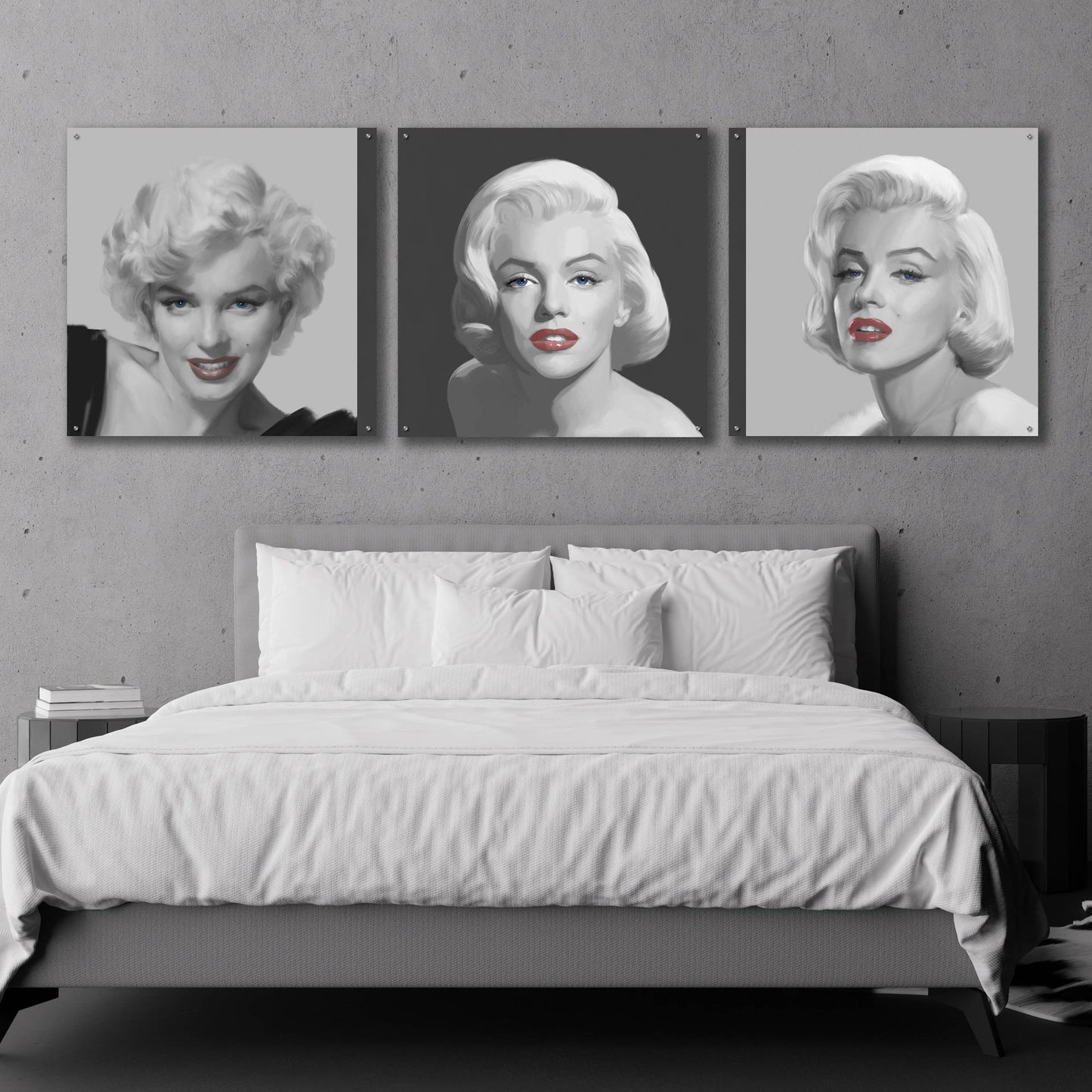 Epic Art 'Marilyn Trio Red Lips Blue Eyes' by Chris Consani, Acrylic Glass Wall Art, 3 Piece Set,108x36