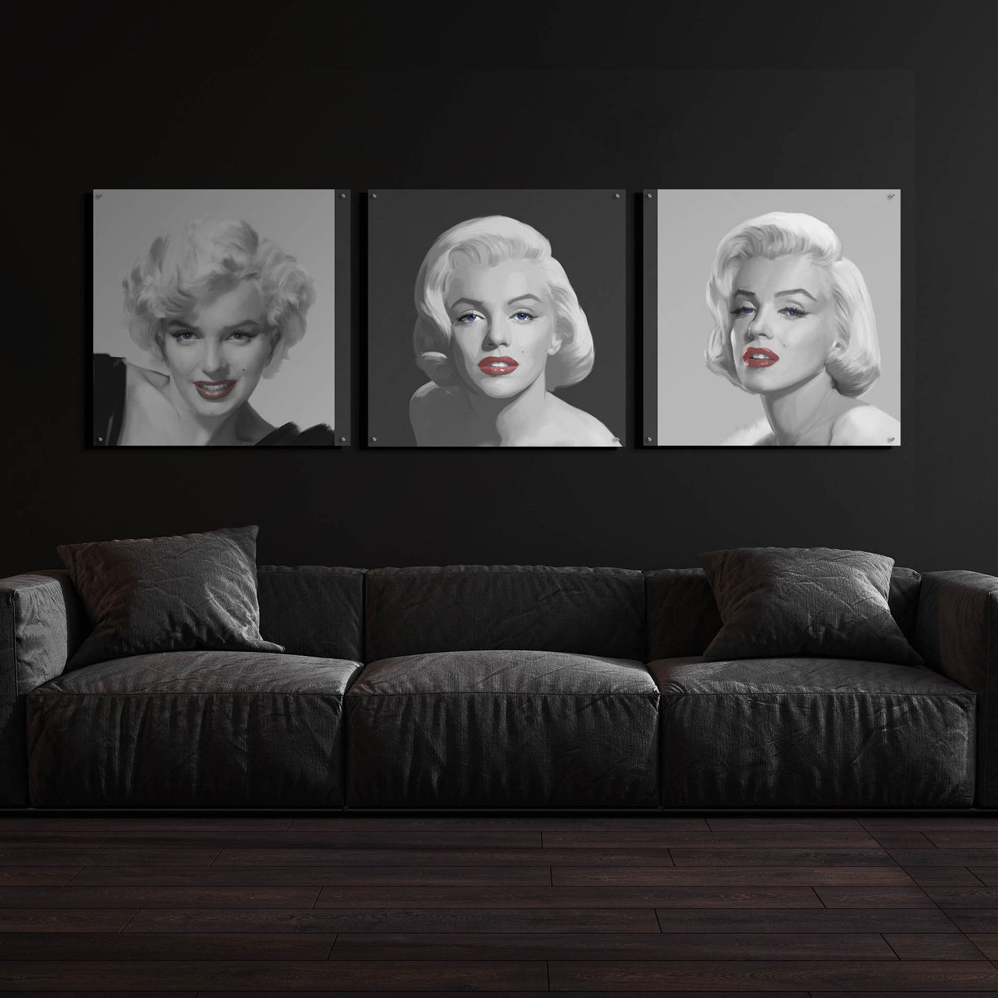 Epic Art 'Marilyn Trio Red Lips Blue Eyes' by Chris Consani, Acrylic Glass Wall Art, 3 Piece Set,108x36