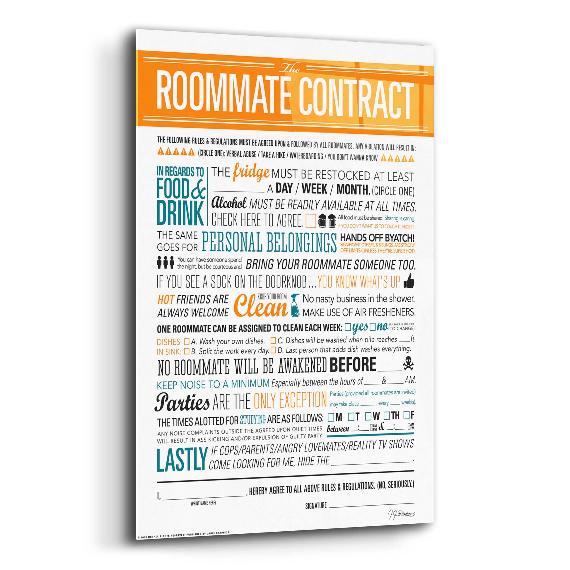 Epic Art 'Roommate Contract' by JJ Brando, Acrylic Glass Wall Art,12x16