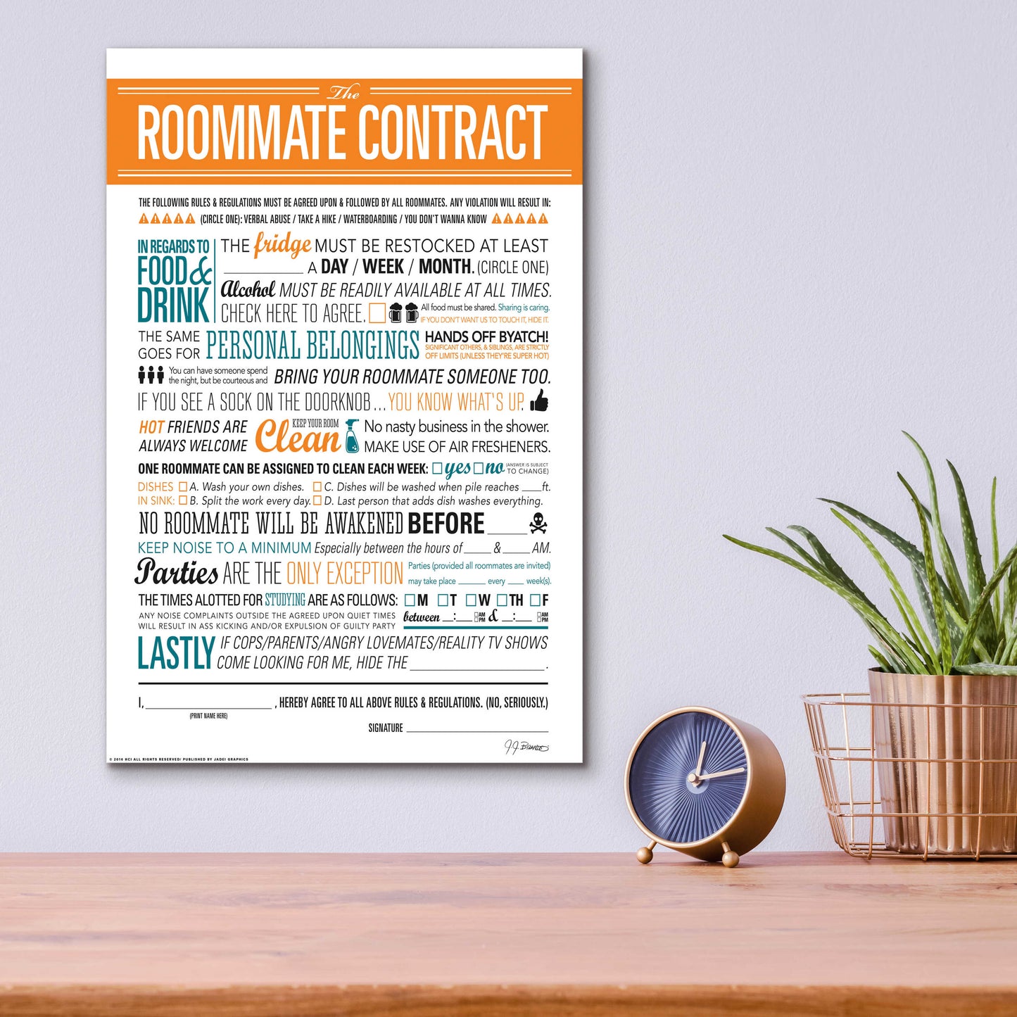 Epic Art 'Roommate Contract' by JJ Brando, Acrylic Glass Wall Art,12x16