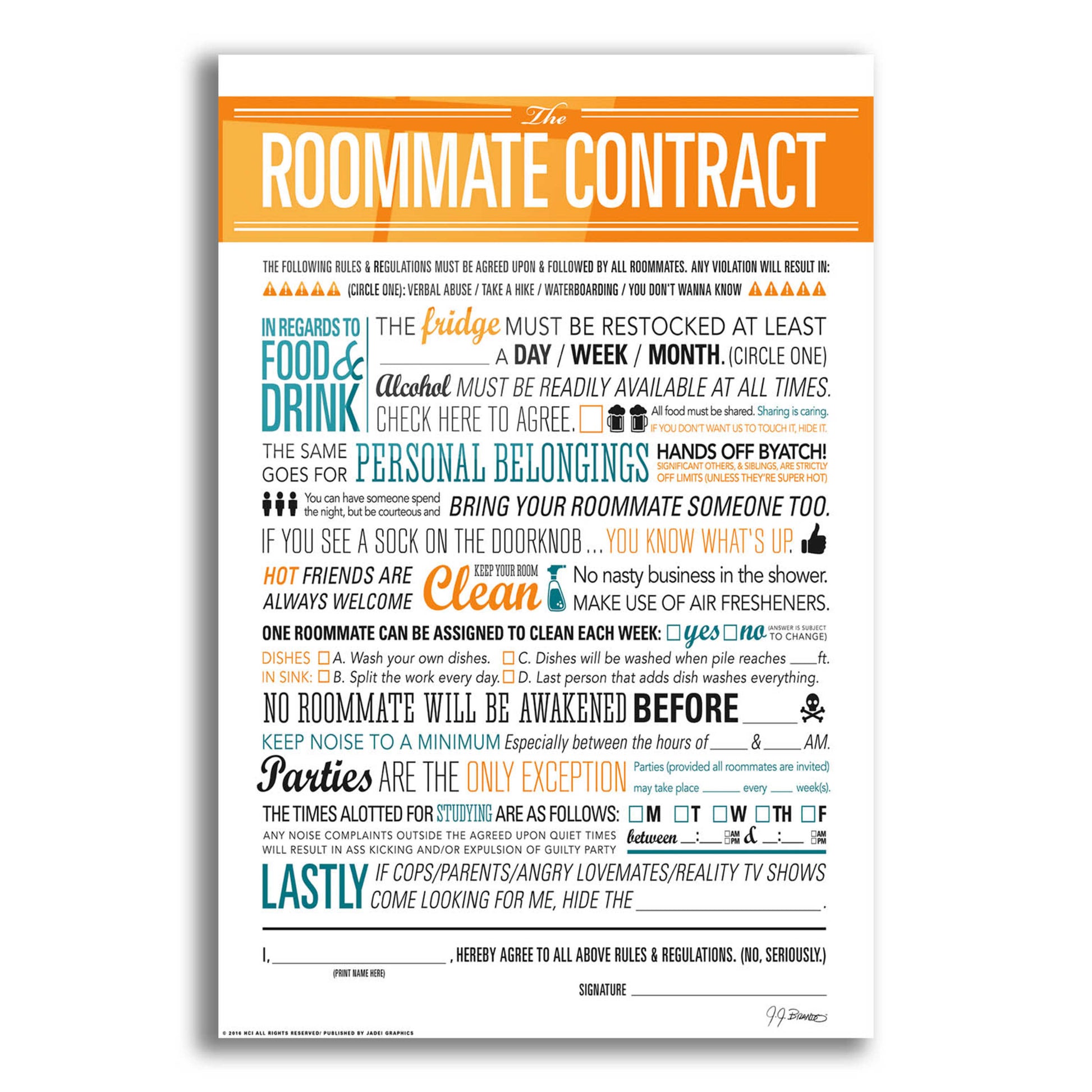 Epic Art 'Roommate Contract' by JJ Brando, Acrylic Glass Wall Art,12x16